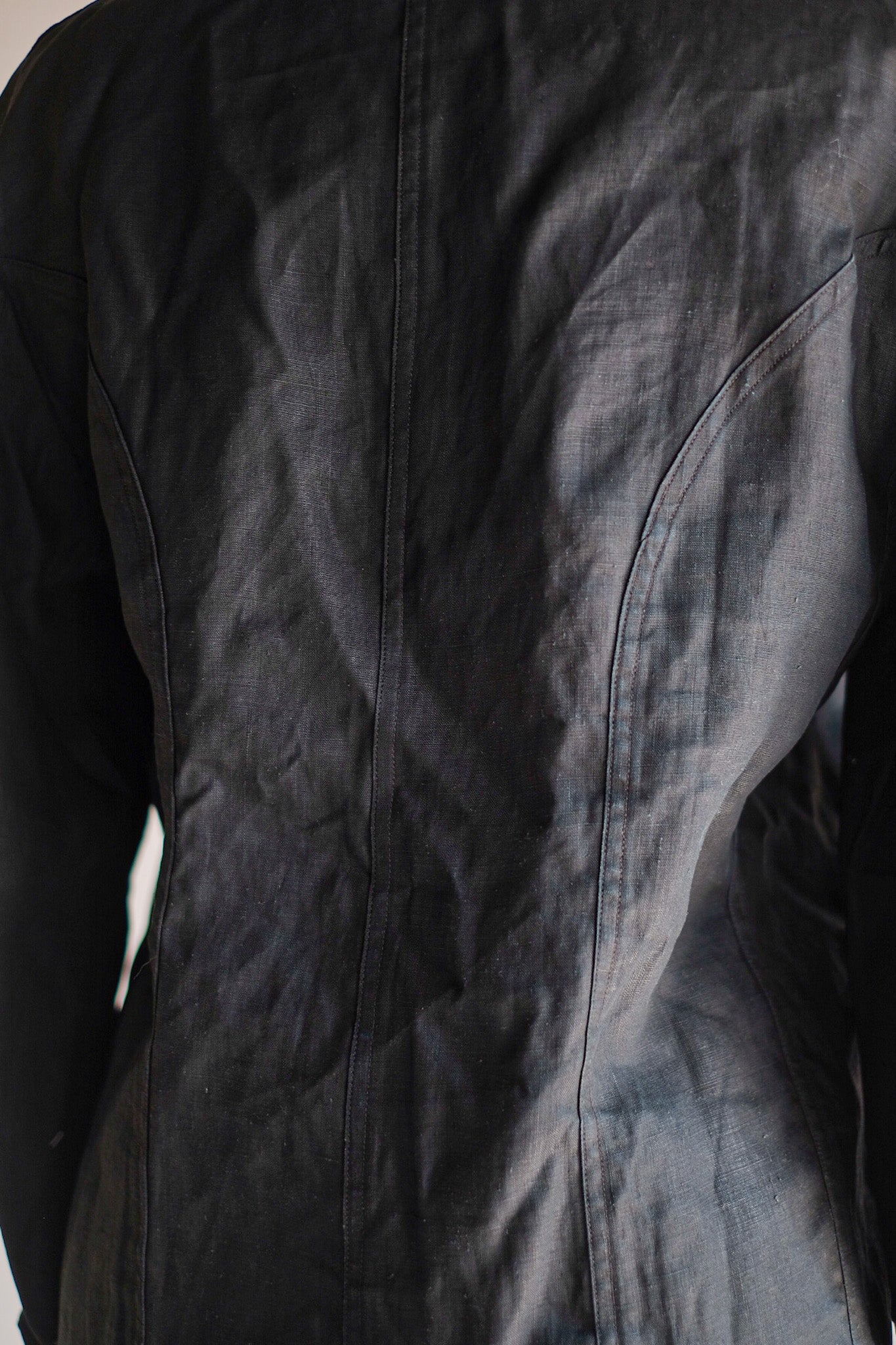 【~30's】French Vintage Black Indigo Linen Double Breasted Work Jacket "Dead Stock"