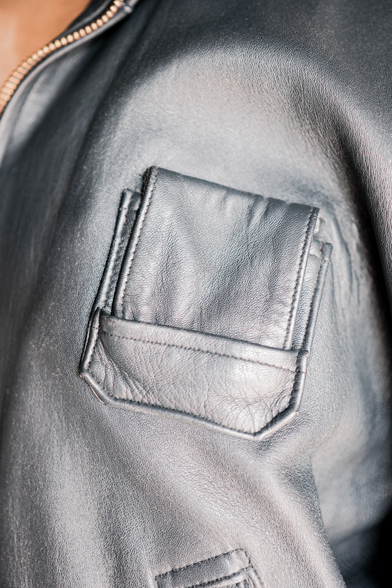 【~70's】French Air Force Pilot Leather Jacket With Chin Strap Size.96M