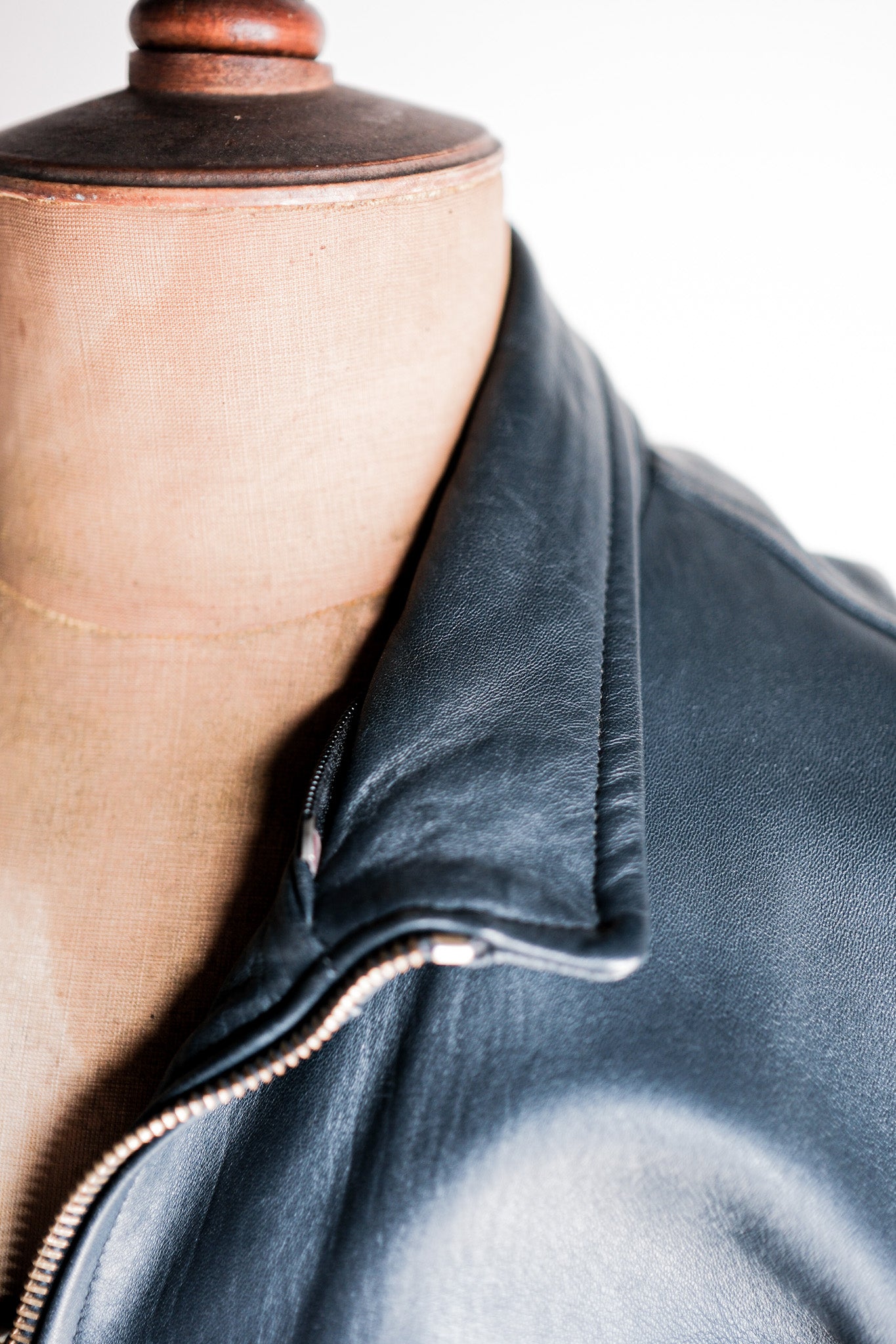 【~70's】French Air Force Pilot Leather Jacket With Chin Strap Size.96M
