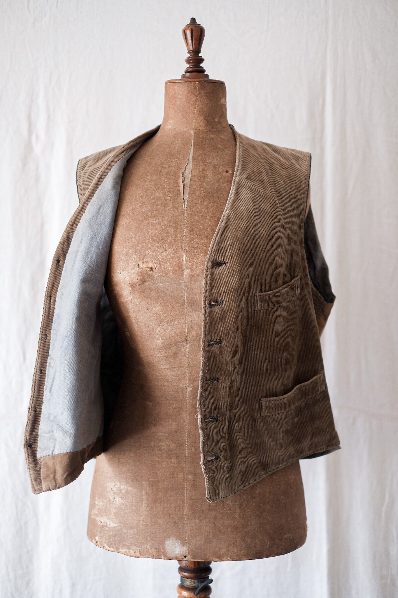 【~30's】French Vintage Brown Corduroy Hunting Gilet