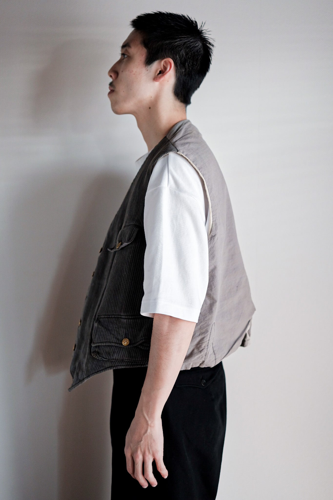 【~30's】French Vintage Gray Cotton Pique Hunting Gilet