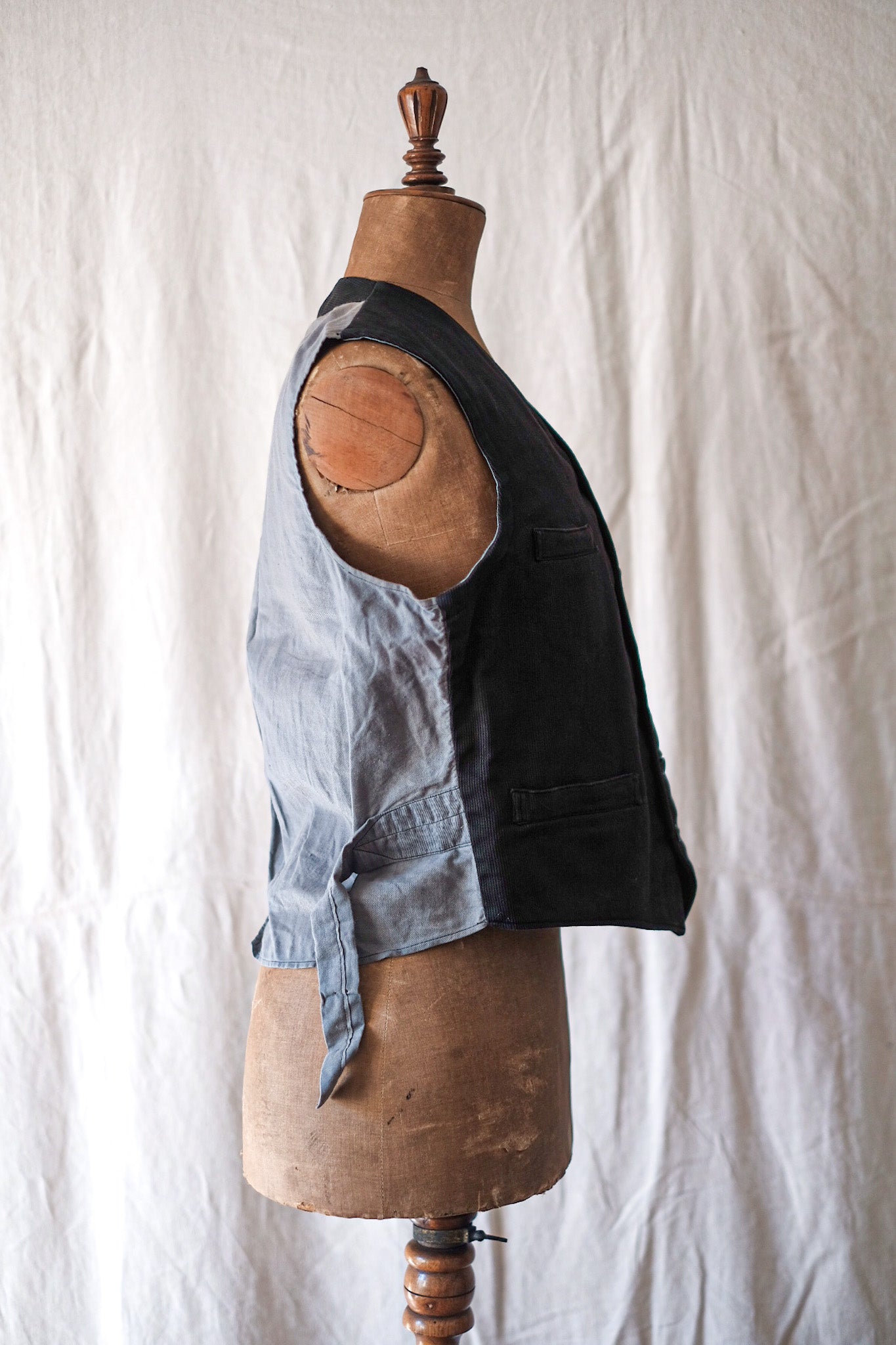 【~40's】French Vintage Black Cotton Pique Gilet "Dead Stock"