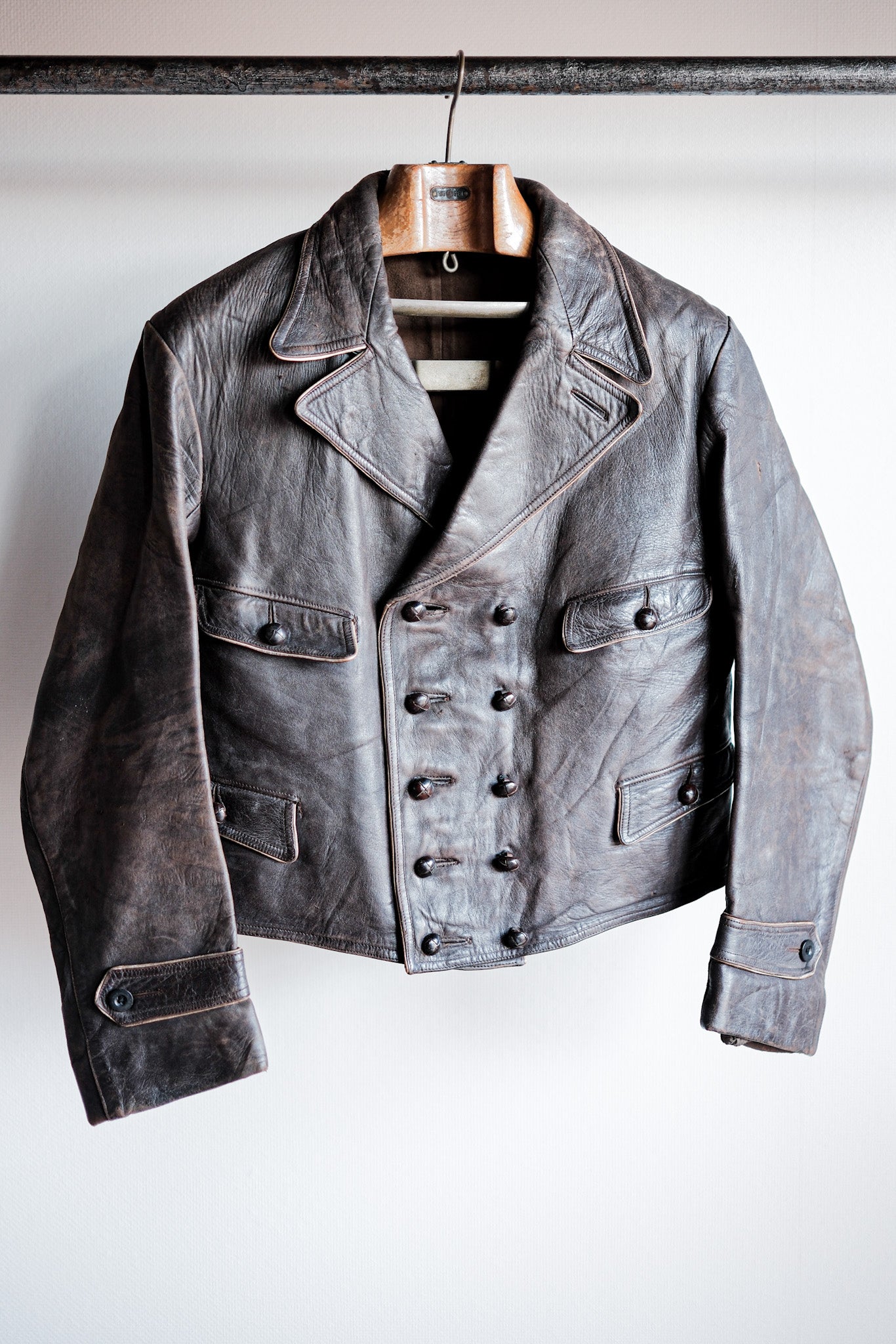 【~40's】German Vintage Double Breasted Motorcycle Leather Jacket