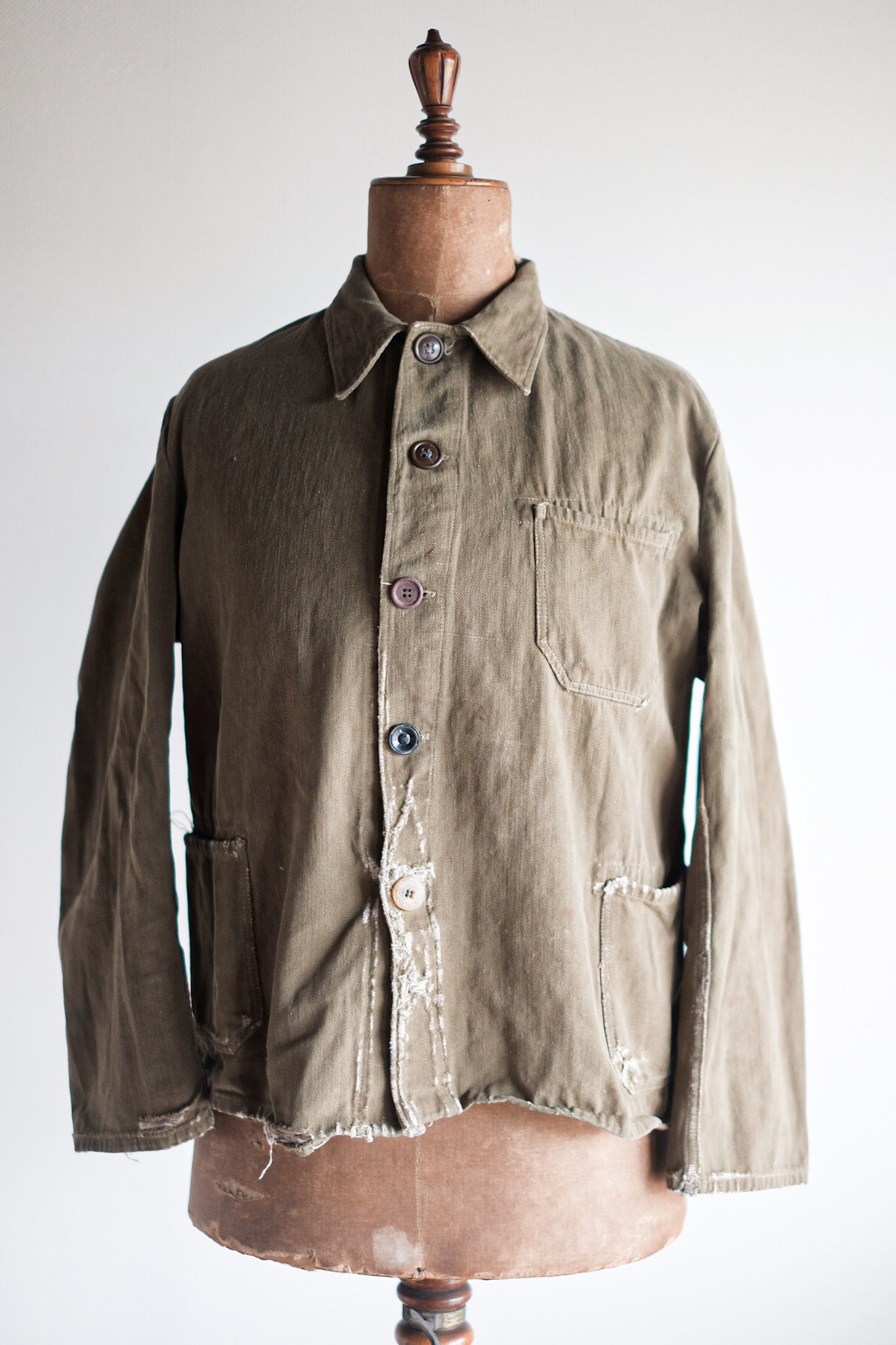 【~30's】German Vintage Green Cotton Work Jacket