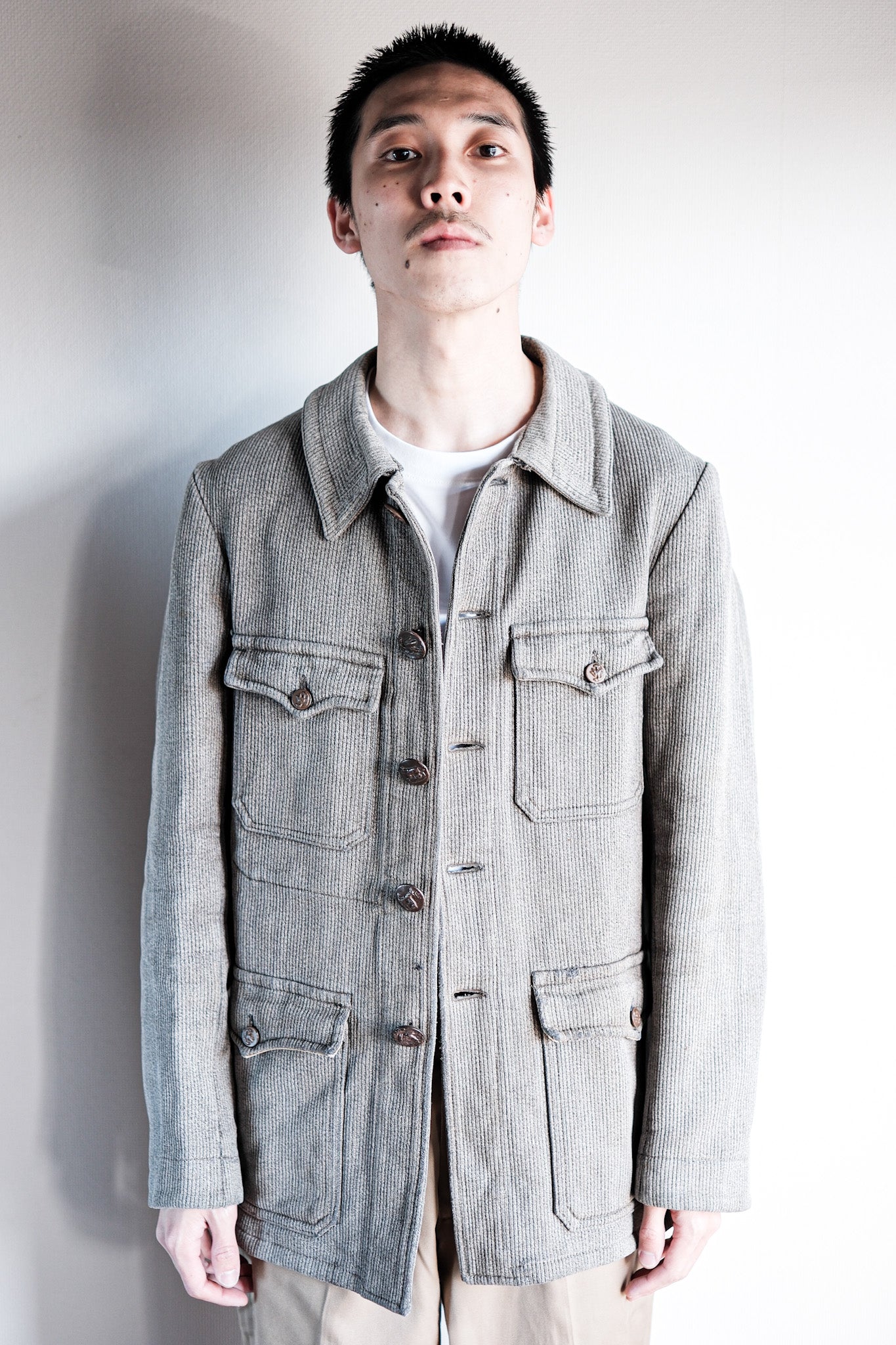 【~50's】French Vintage Gray Cotton Pique Hunting Jacket