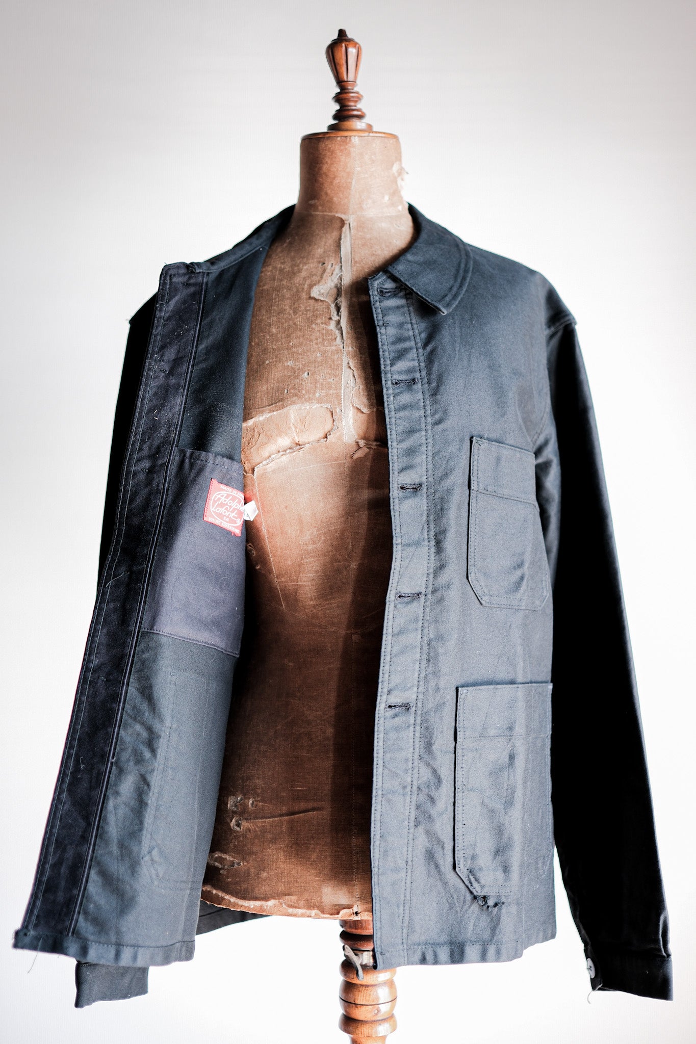 【~60's】French Vintage Black Moleskin Work Jacket Size.46 "Adolphe Lafont"