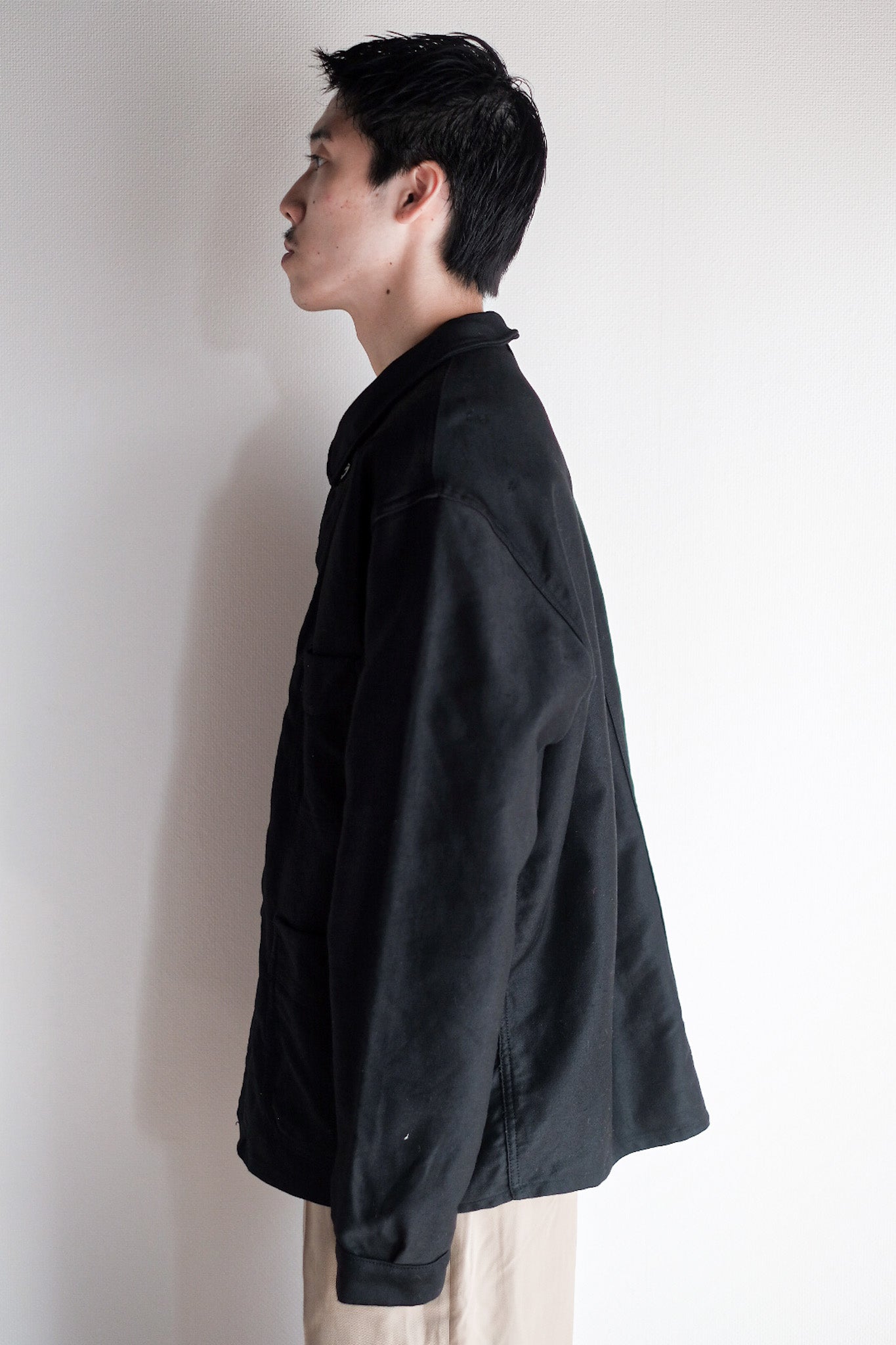 【~50's】French Vintage Black Moleskin Work Jacket "Adolphe Lafont" "Dead Stock"