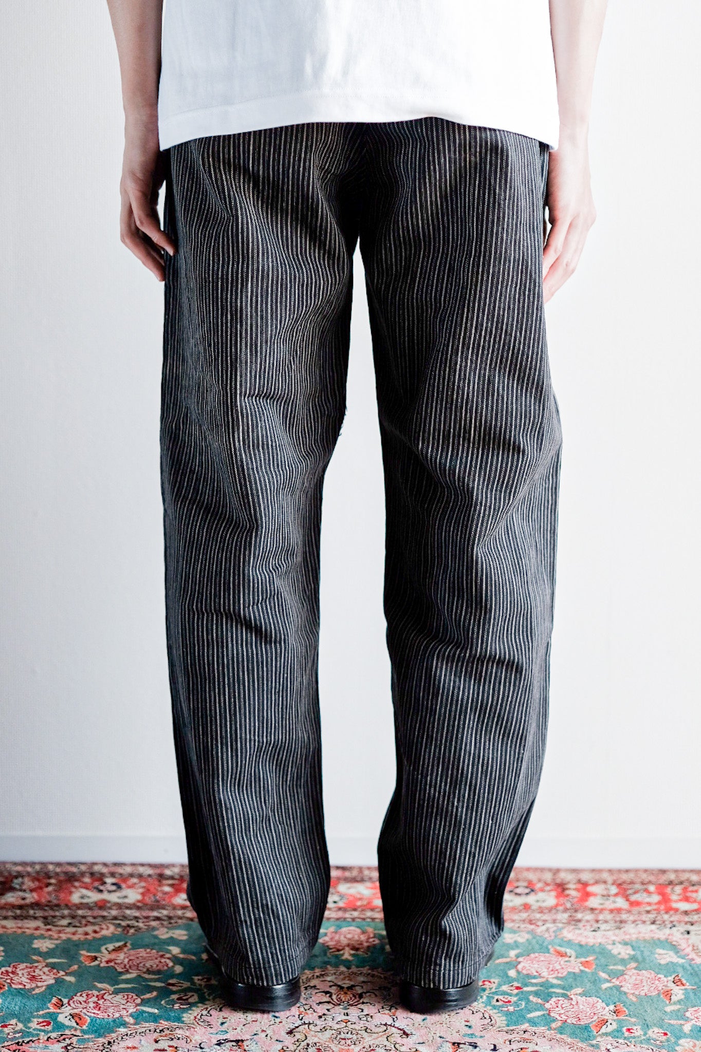 【~ 40 대 's 프랑스 빈티지면 스트라이프 작업 바지