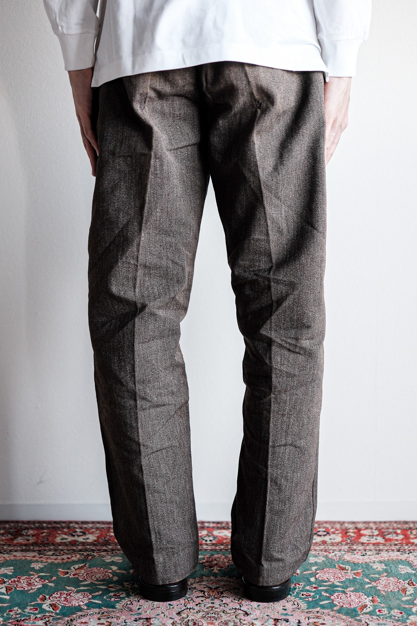 【~20's】French Vintage Brown Salt & Pepper Cotton HBT Work Pants