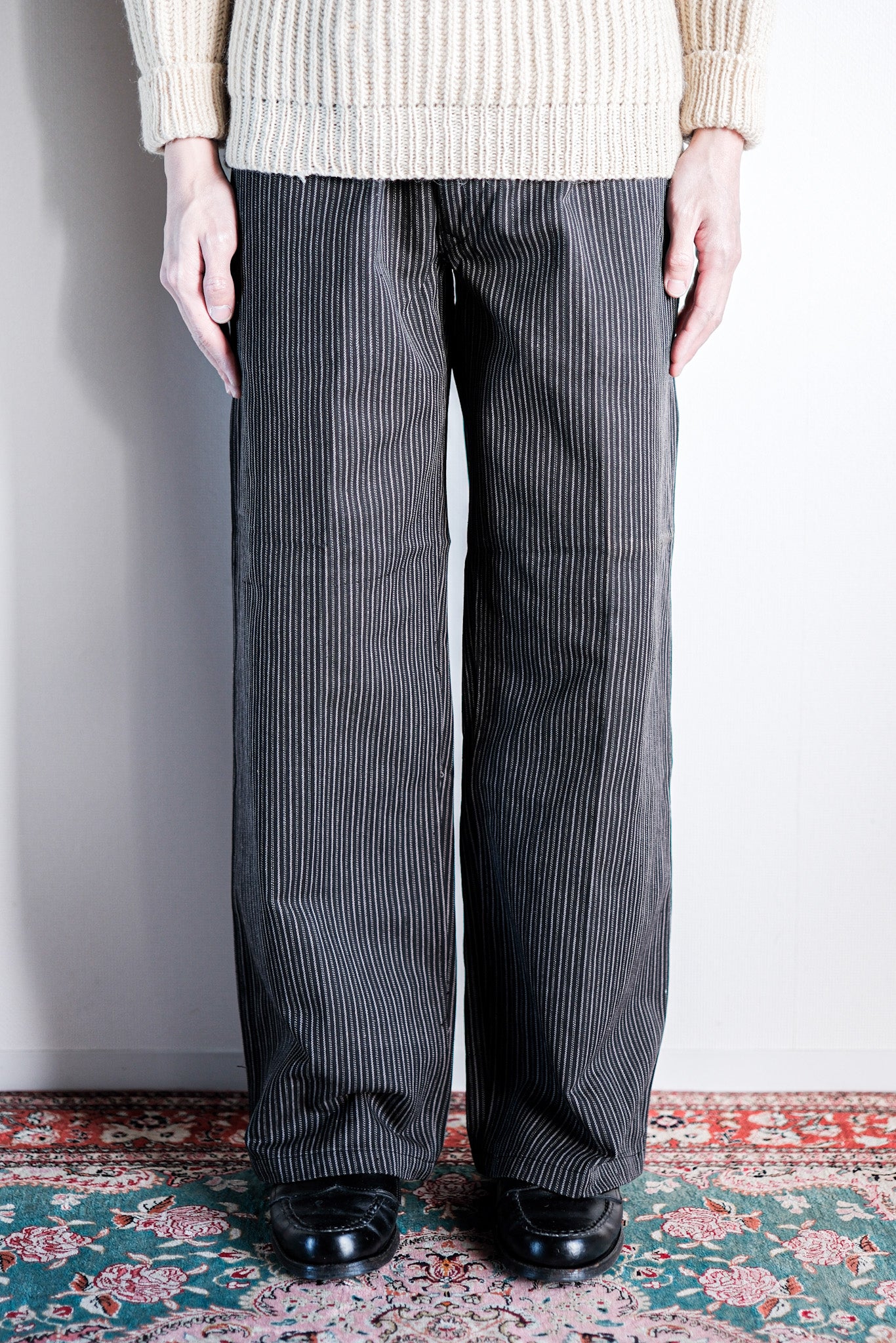 【~40's】French Vintage Cotton Striped Work Pants "Dead Stock"
