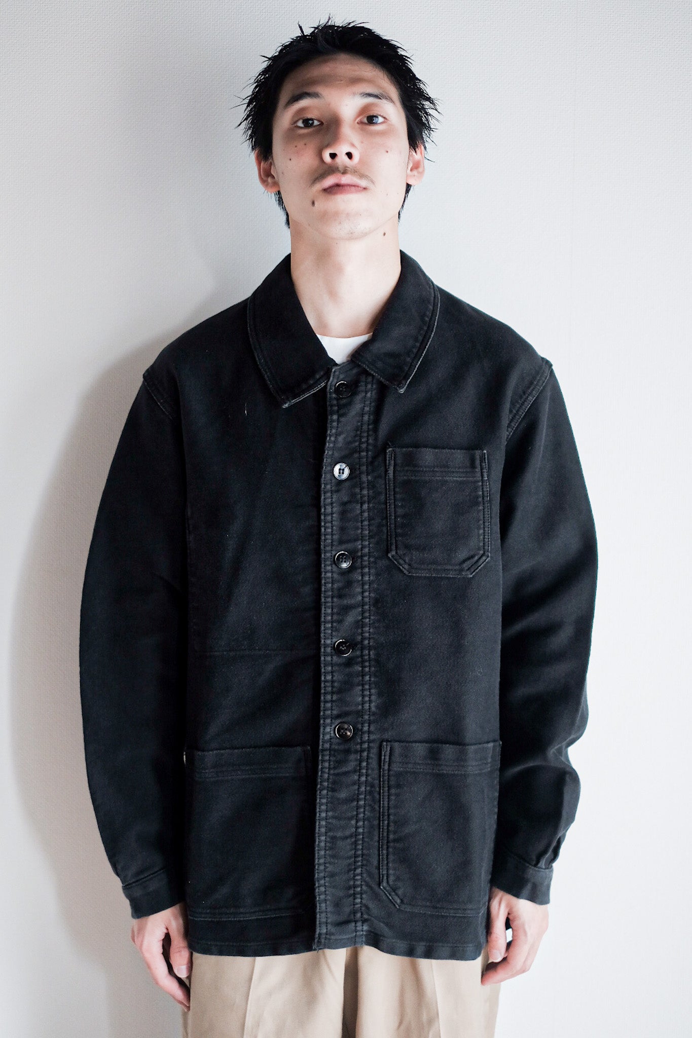 【~50's】French Vintage Black Moleskin Work Jacket