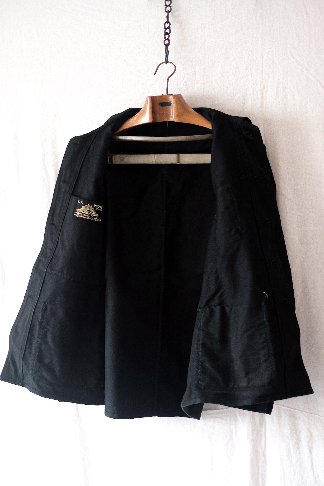 【~40's】French Vintage "Le Mont St. Michel" Black Moleskin Work Jacket