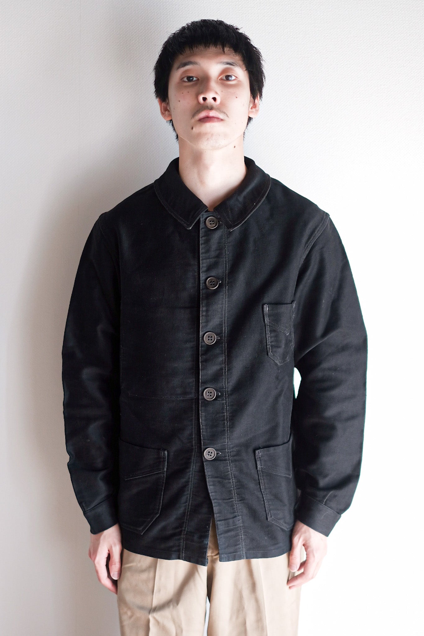 【~30's】French Vintage Black Moleskin Work Jacket