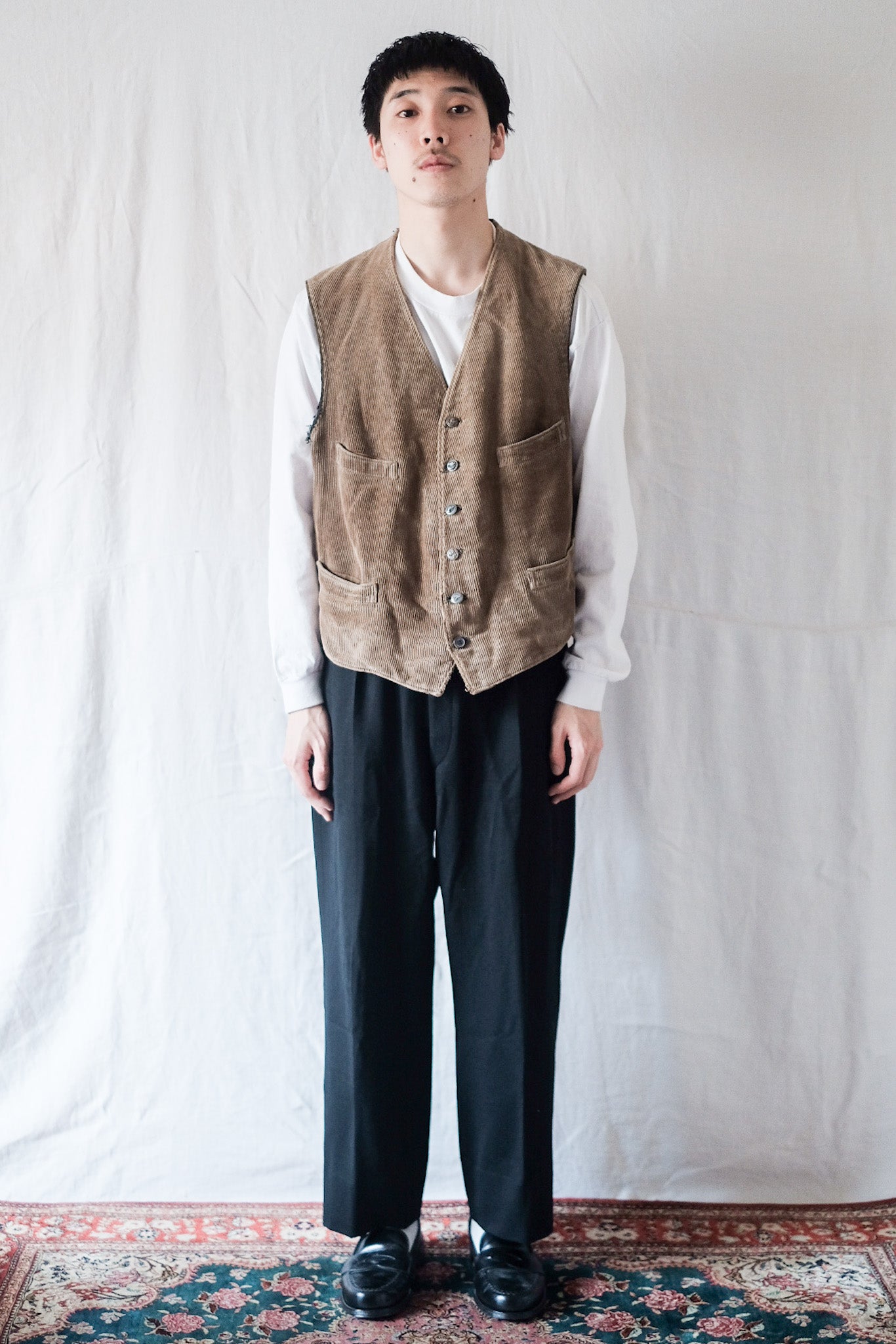 【~30's】French Vintage Brown Corduroy Hunting Gilet