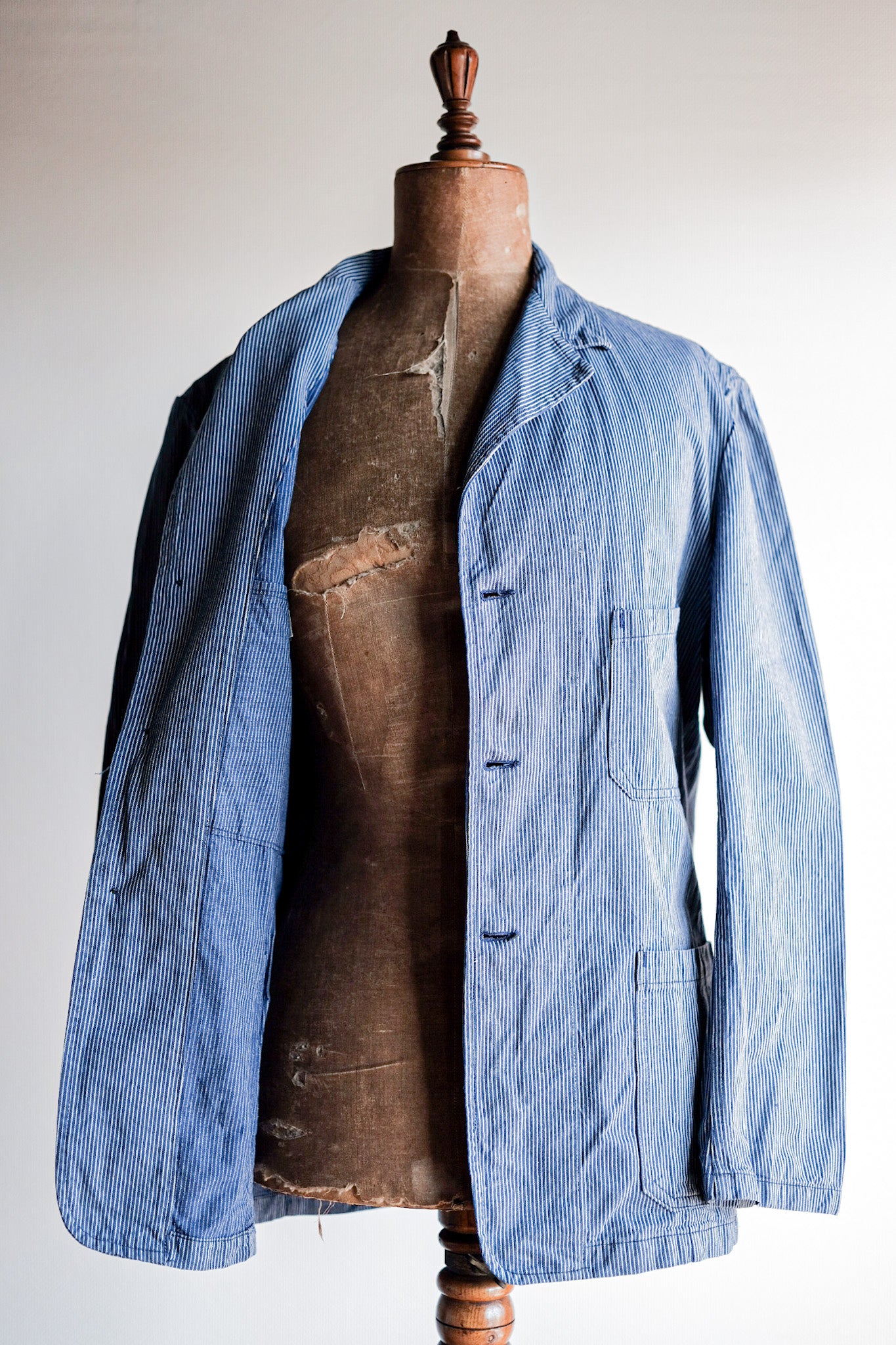 【~60's】French Vintage Cotton Striped Work Jacket "AU MOLINEL"