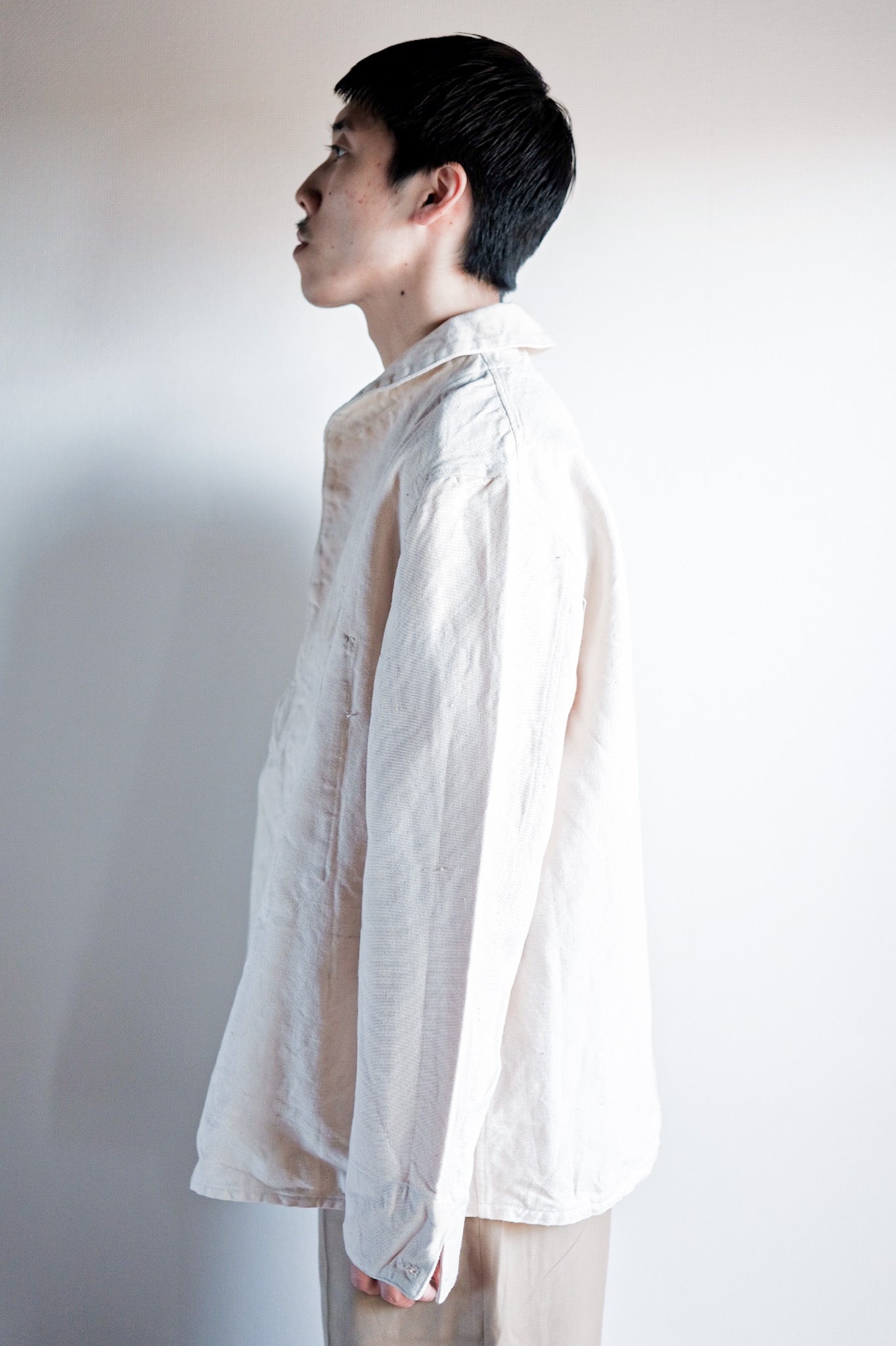 【~30's】French Navy Linen Sailor Smock "Dead Stock"