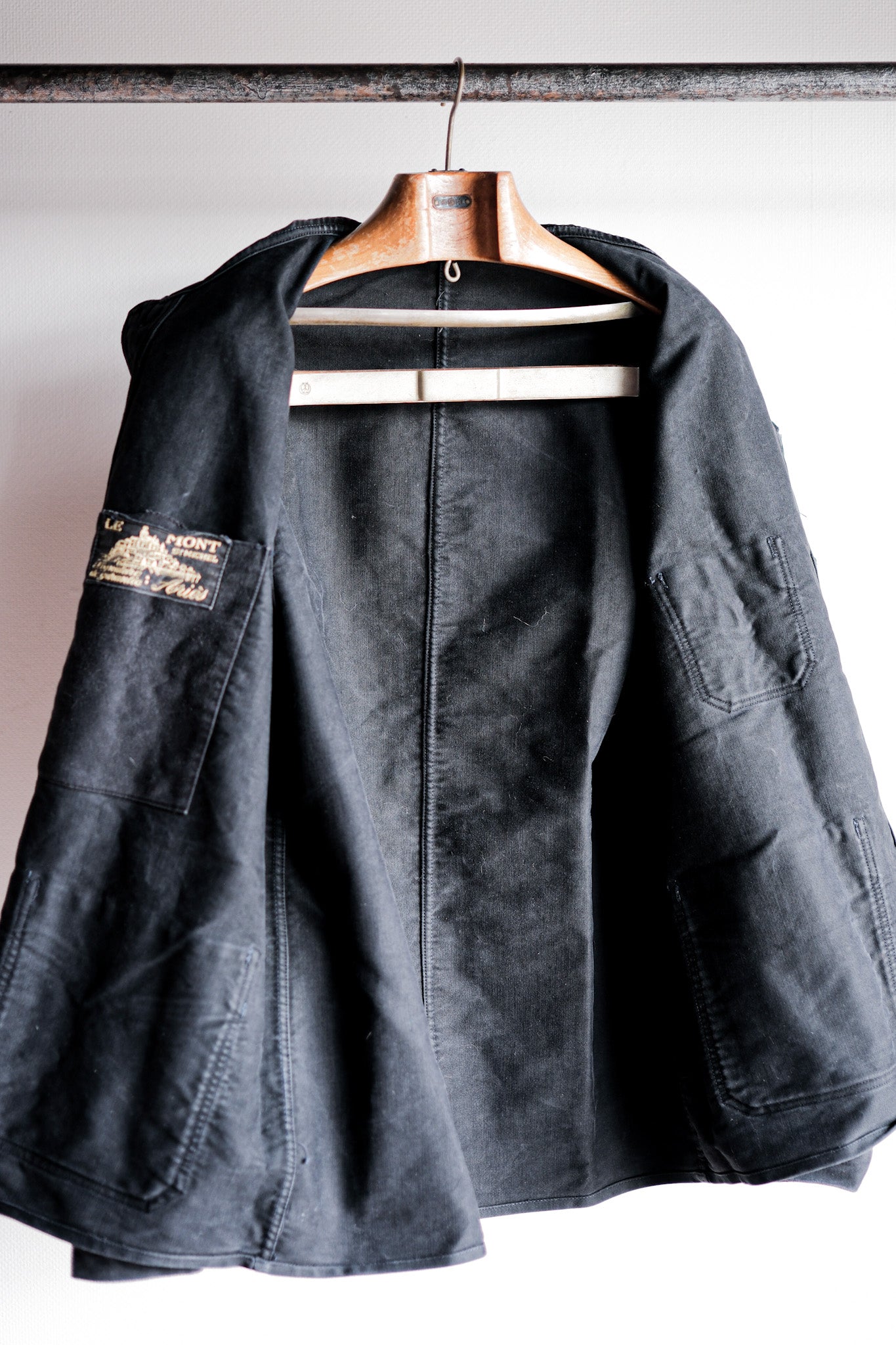 【~40's】French Vintage Black Moleskin Work Jacket "Le Mont St. Michel"