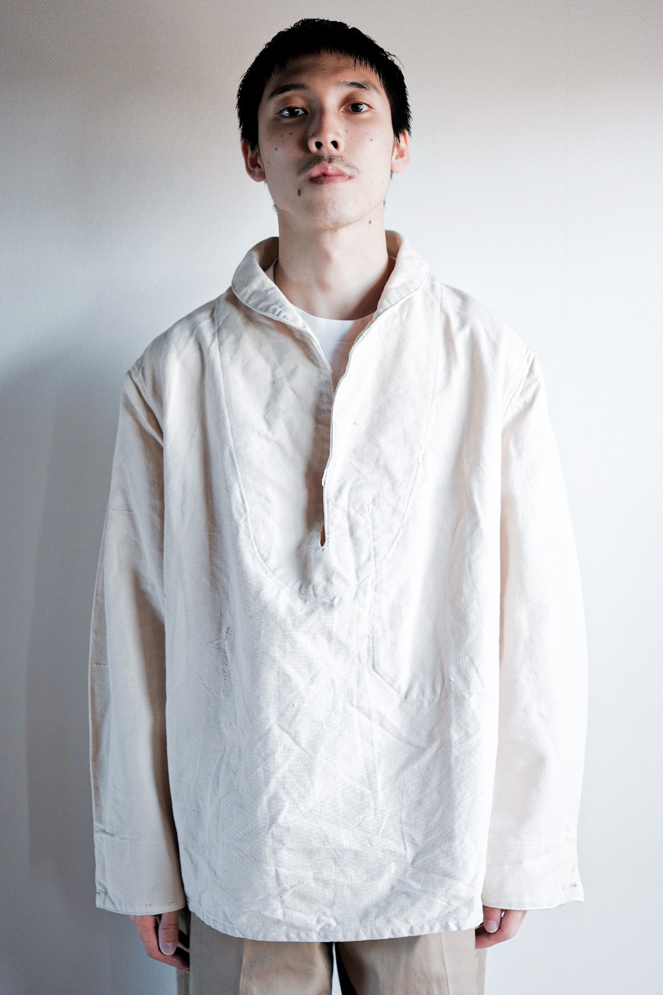【~30's】French Navy Linen Sailor Smock "Dead Stock"