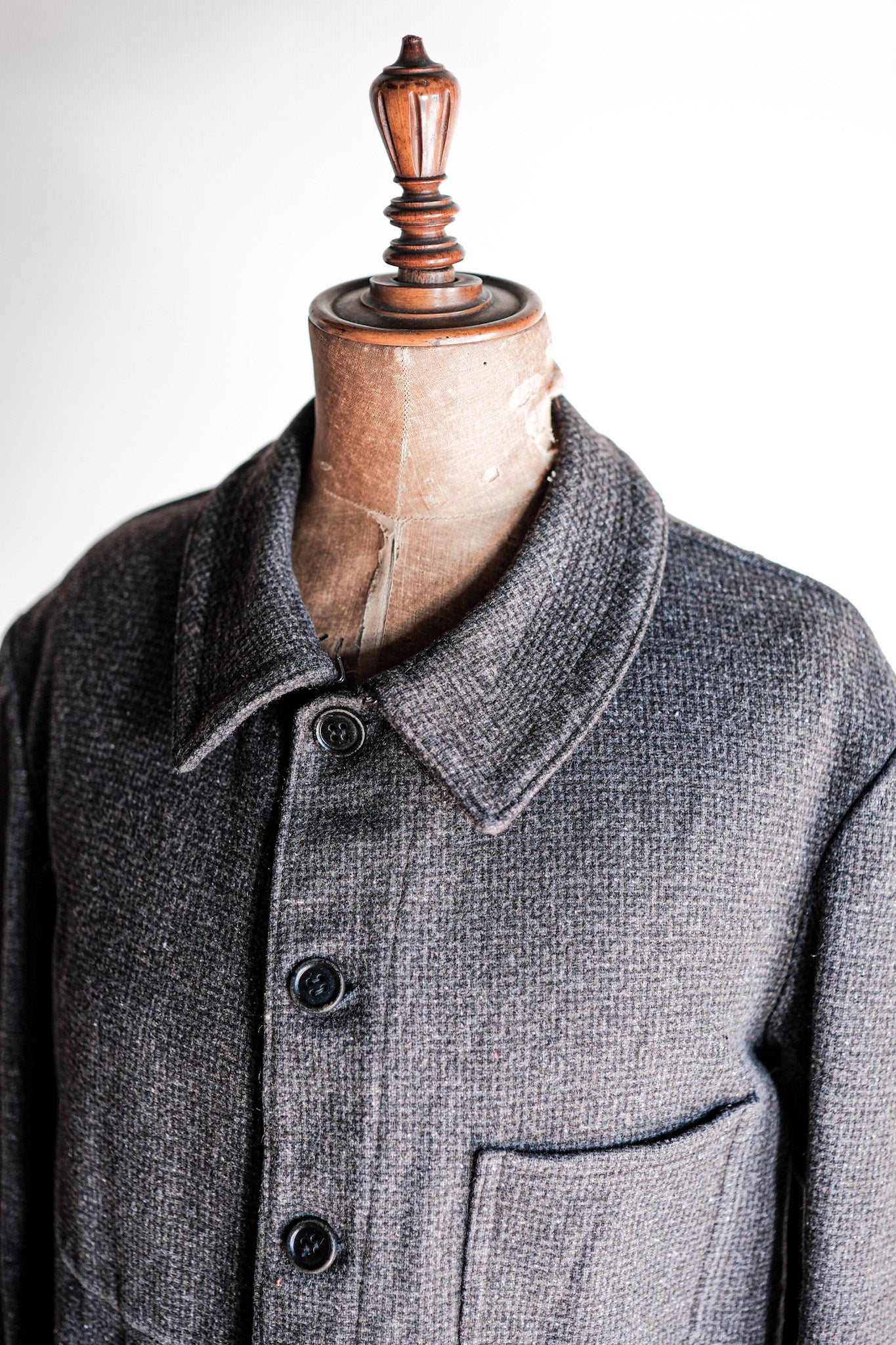 【~50's】French Vintage Gray Wool Checked Work Jacket