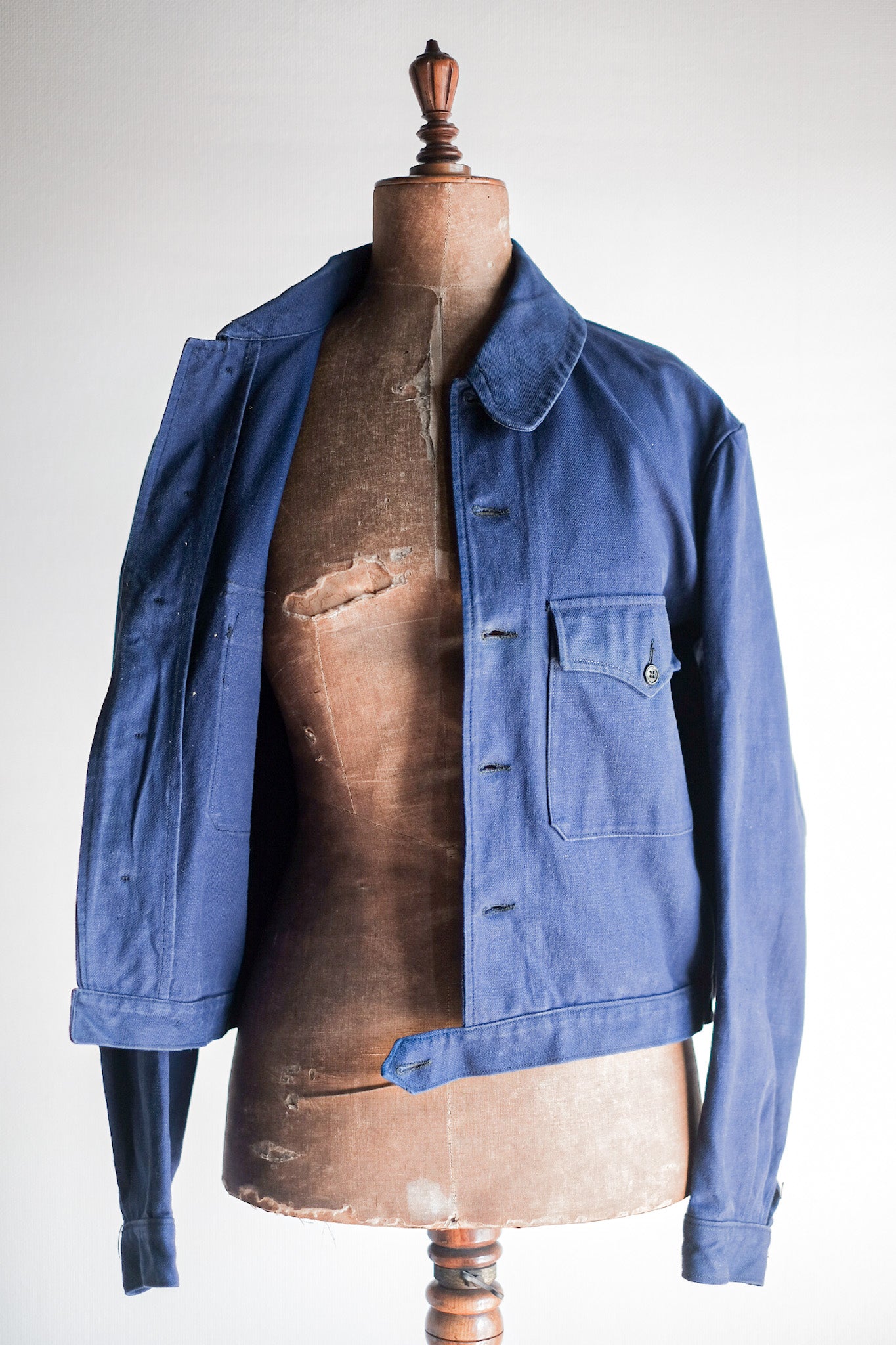 【~40's】French Vintage Blue Cotton Twill Cyclist Jacket