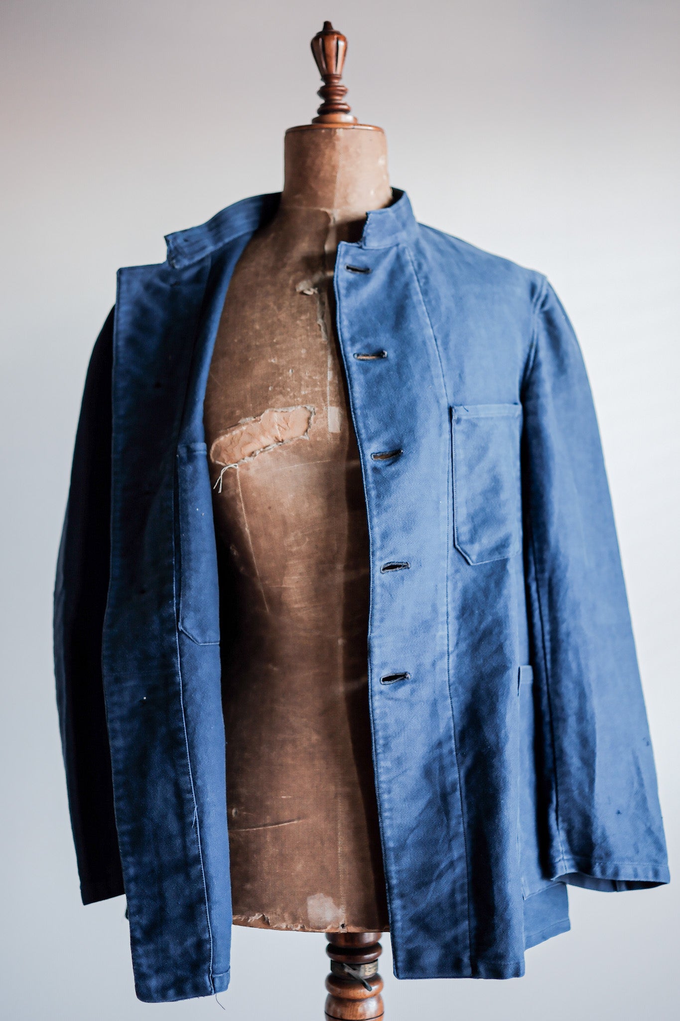 【~40's】French Vintage Blue Moleskin Stand Collar Work Jacket