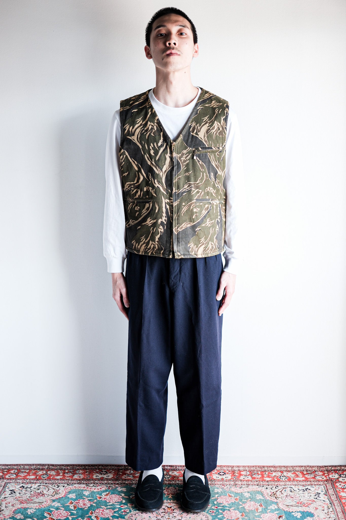 【~70's】American Vintage Tiger Stripe Camouflage Reversible Vest