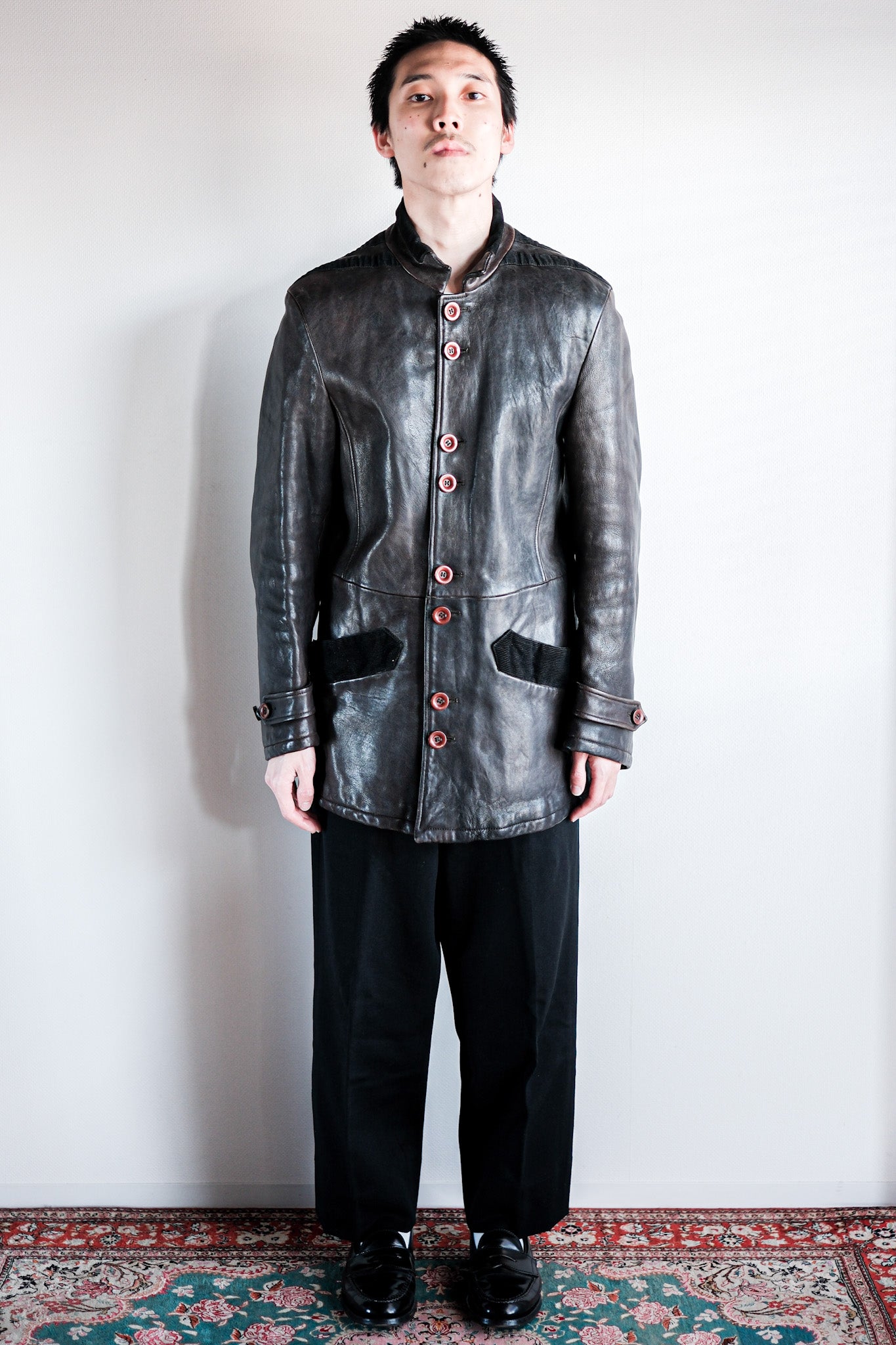 【~90's】Old EMPORIO ARMANI Stand Collar Leather Jacket Size.48
