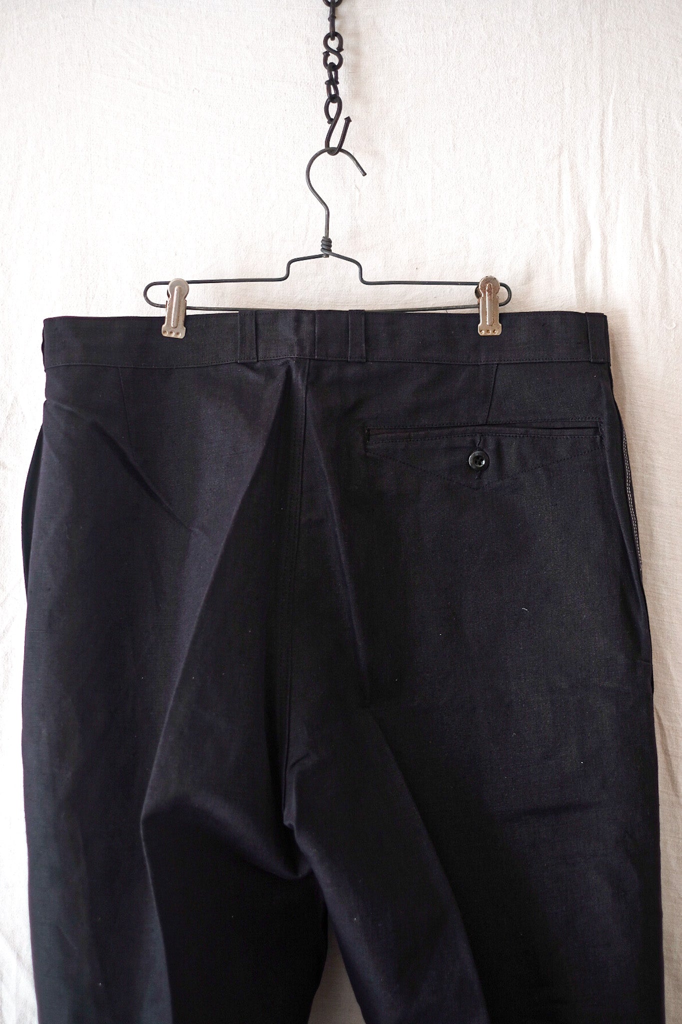 【~50's】French Vintage Black Linen Work Pants "Dead Stock"