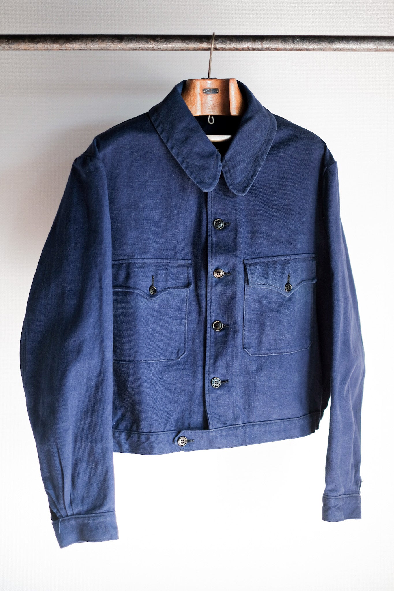 【~40's】French Vintage Blue Cotton Twill Cyclist Jacket