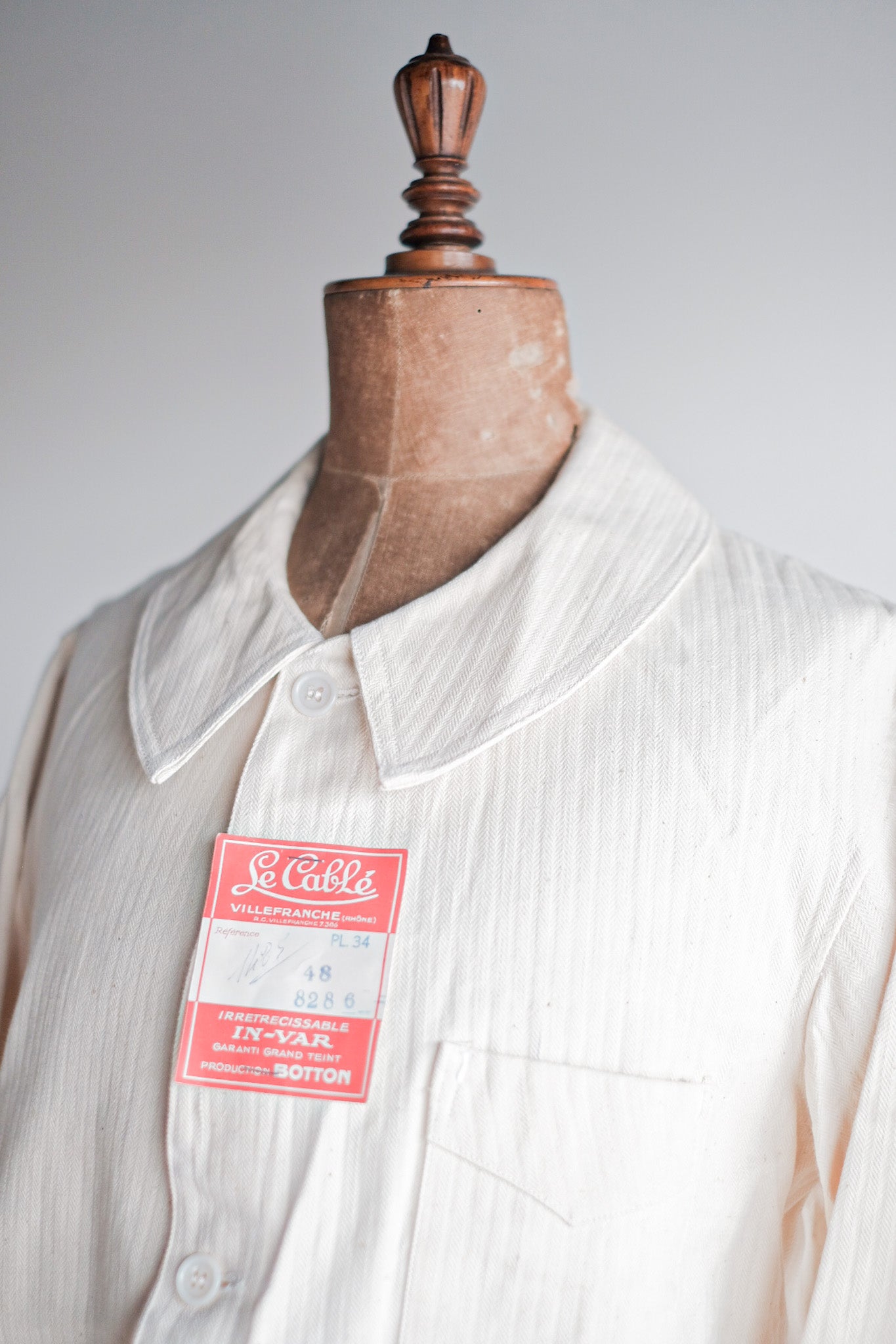 【~40’s】French Vintage White Cotton HBT Work Jacket “Dead Stock”