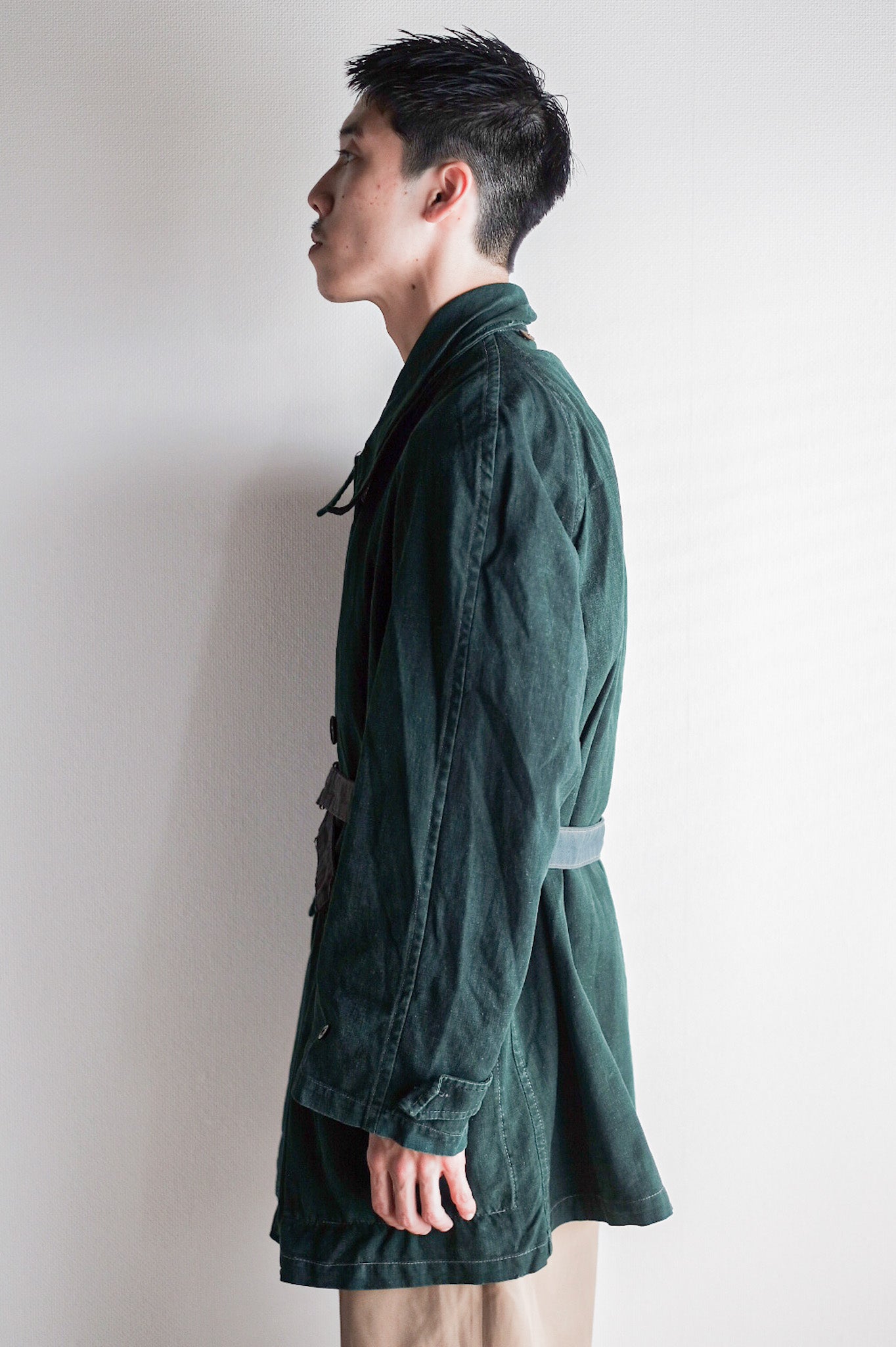 【~40's】French Army Double Breasted Green Linen Canvas Jacket