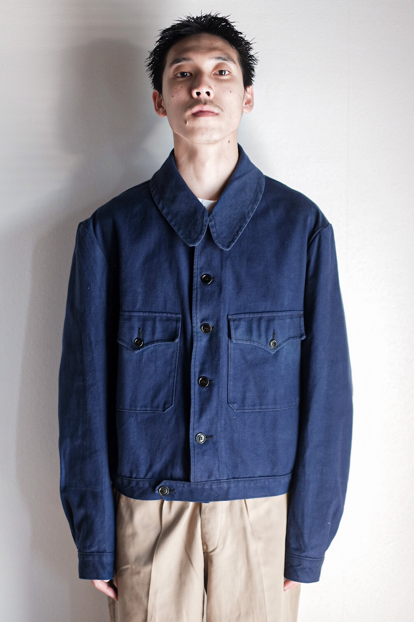 【~40's】French Vintage Blue Cotton Twill Cyclist Jacket