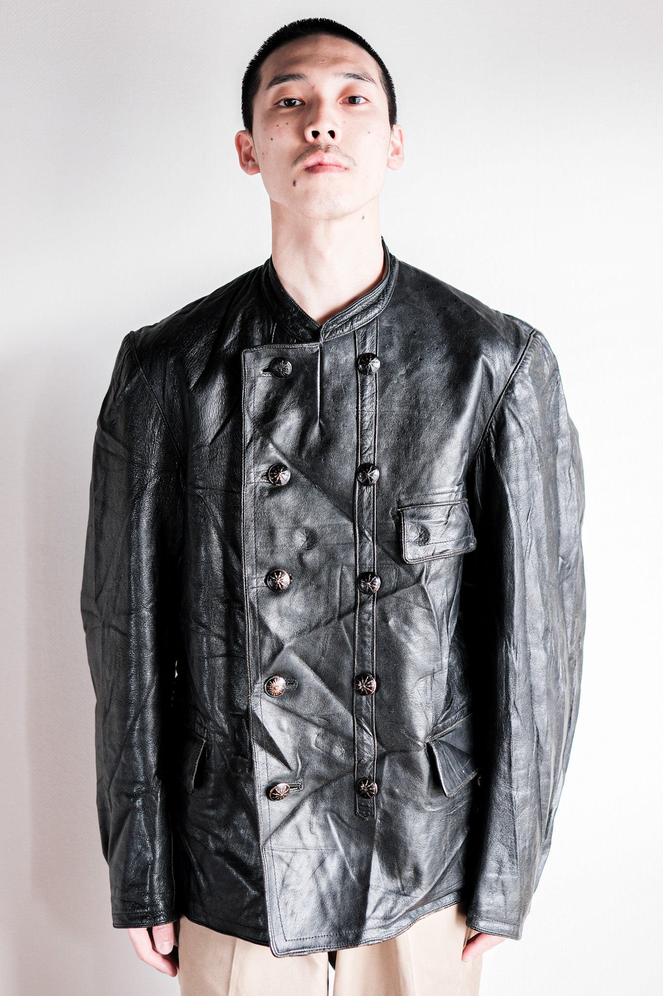 【~40's】Swedish Vintage Double Breasted Leather Jacket