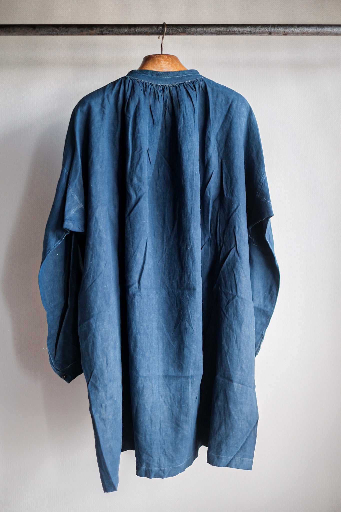 【Early 20th C】French Antique Indigo Linen Smock "Biaude"