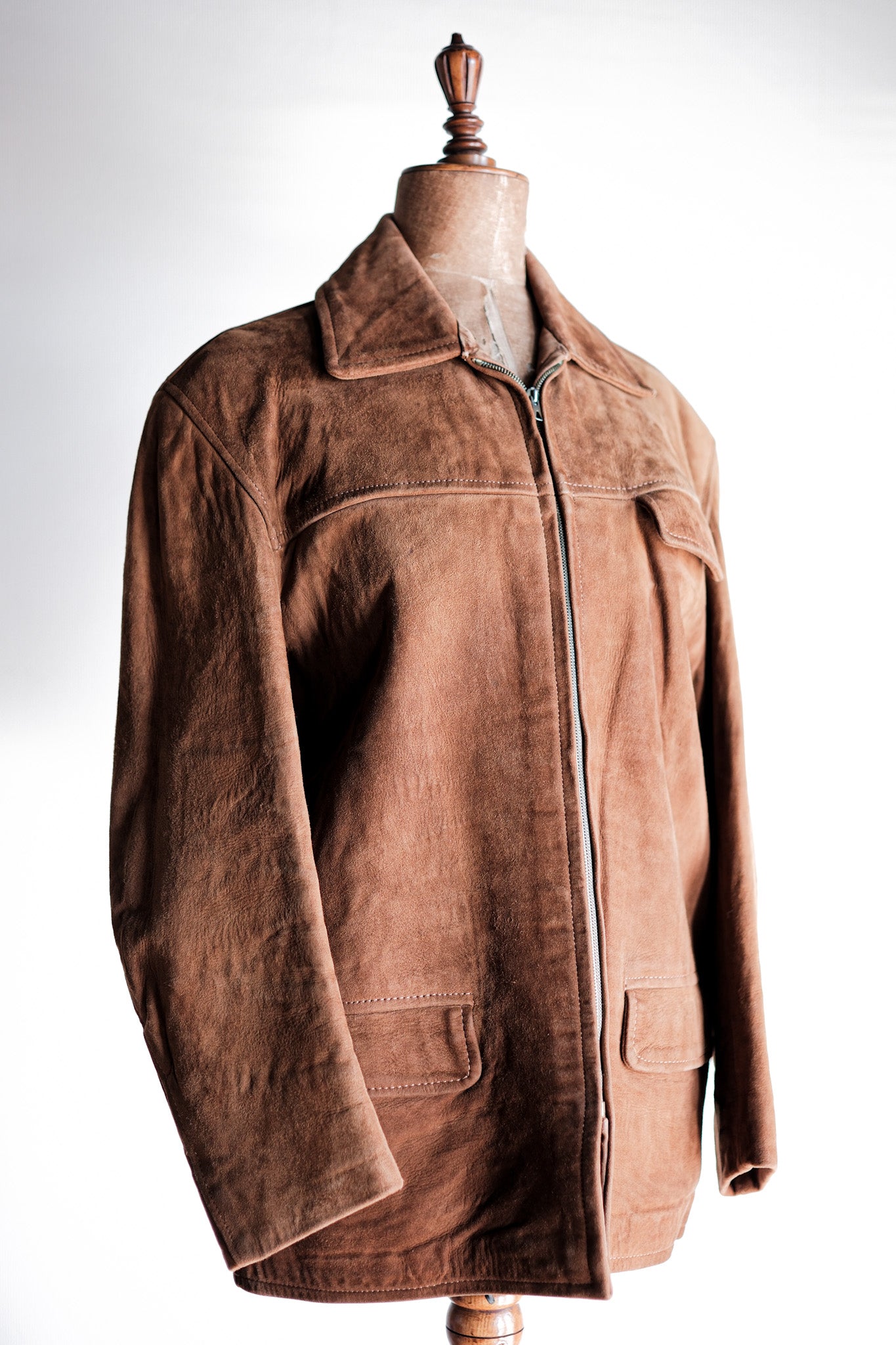 【~60's】French Vintage Brown Suede Zip Up Jacket