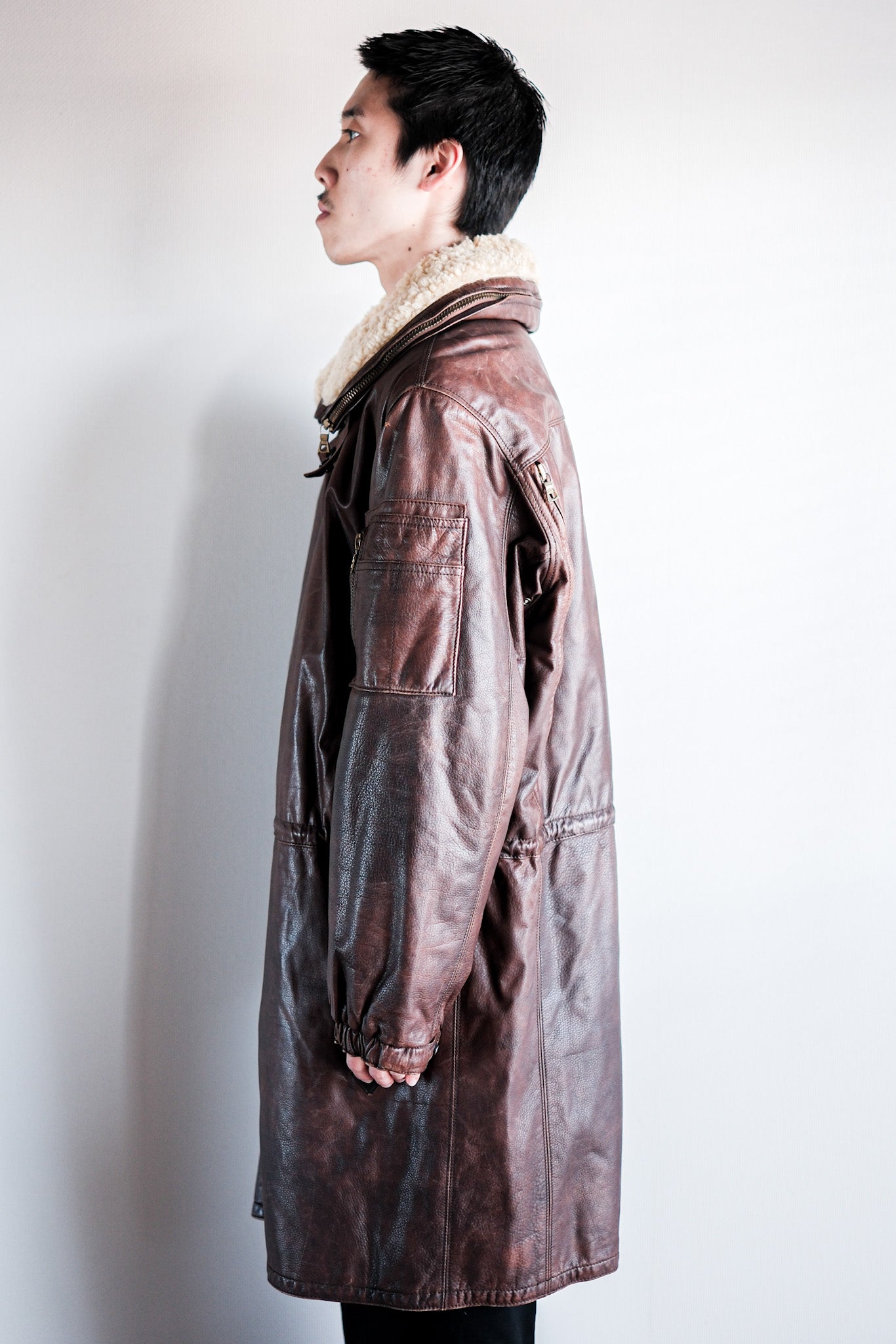 【~80's】Old GIORGIO ARMANI Aviator Style Leather Coat Size.48