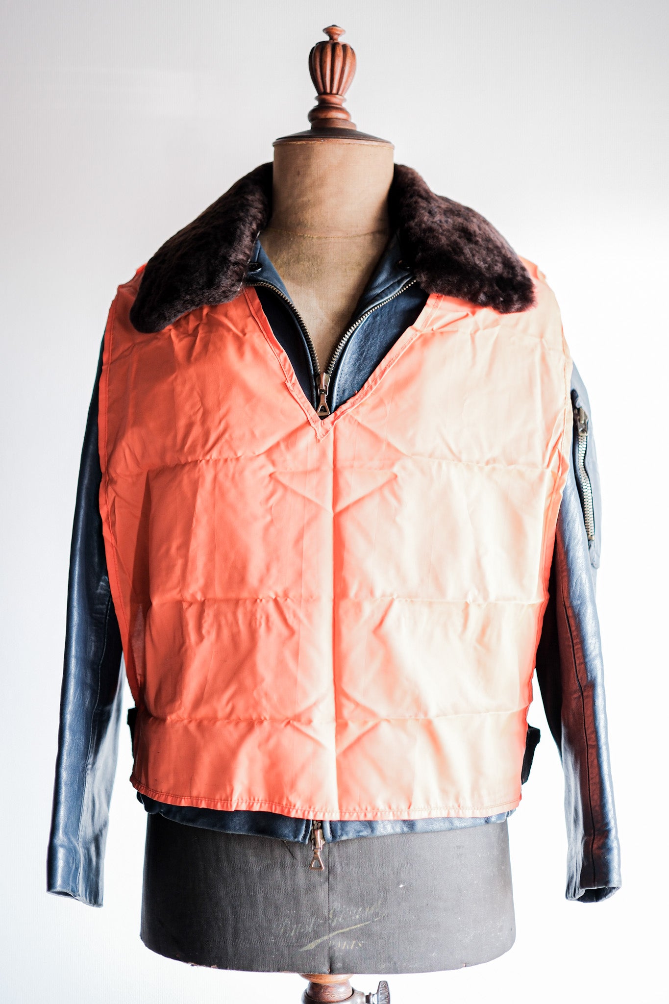 【~70's】French Air Force Pilot Leather Jacket Size.92C