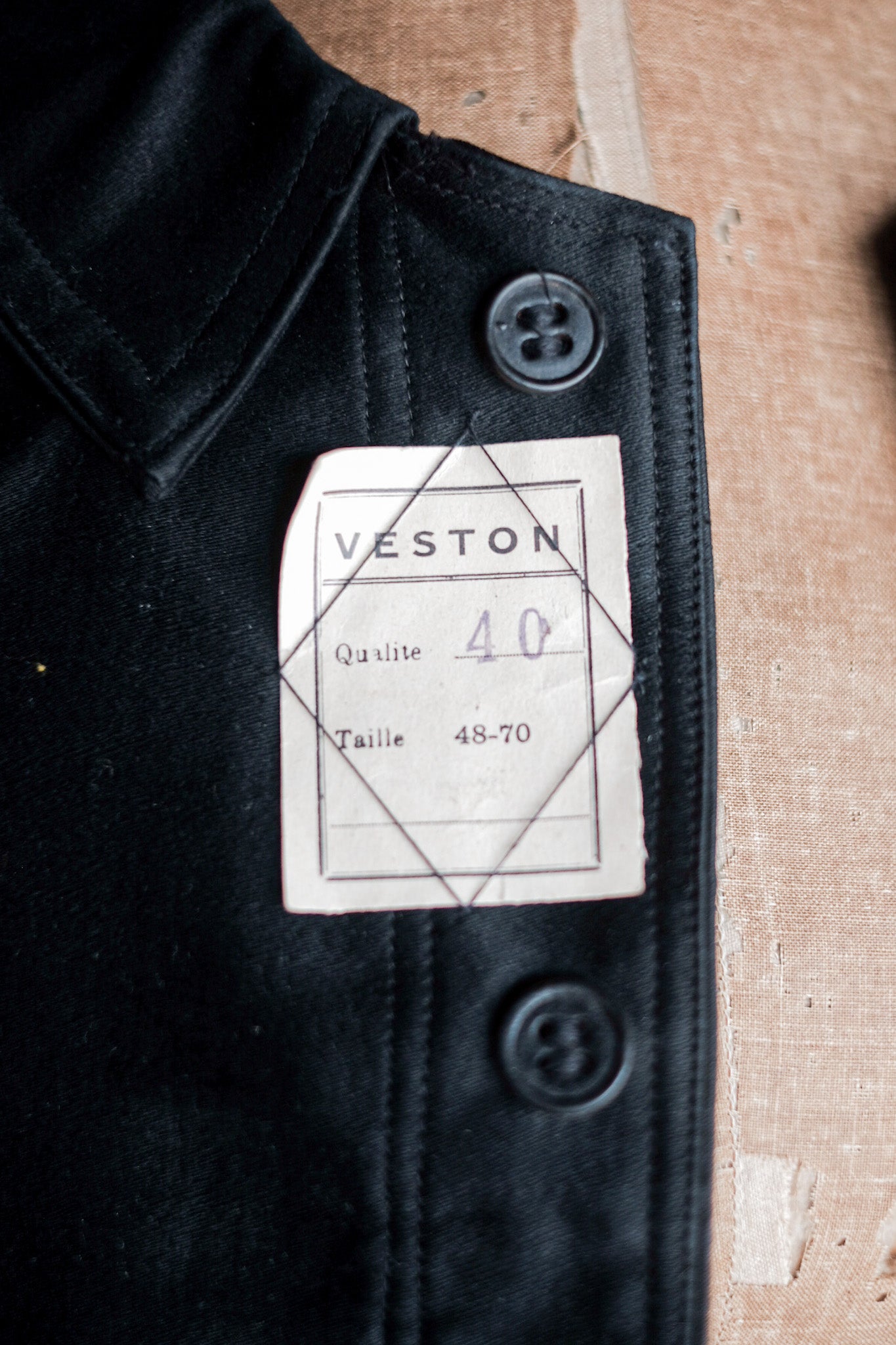 【~30's】French Vintage Black Moleskin Work Jacket "Dead Stock"