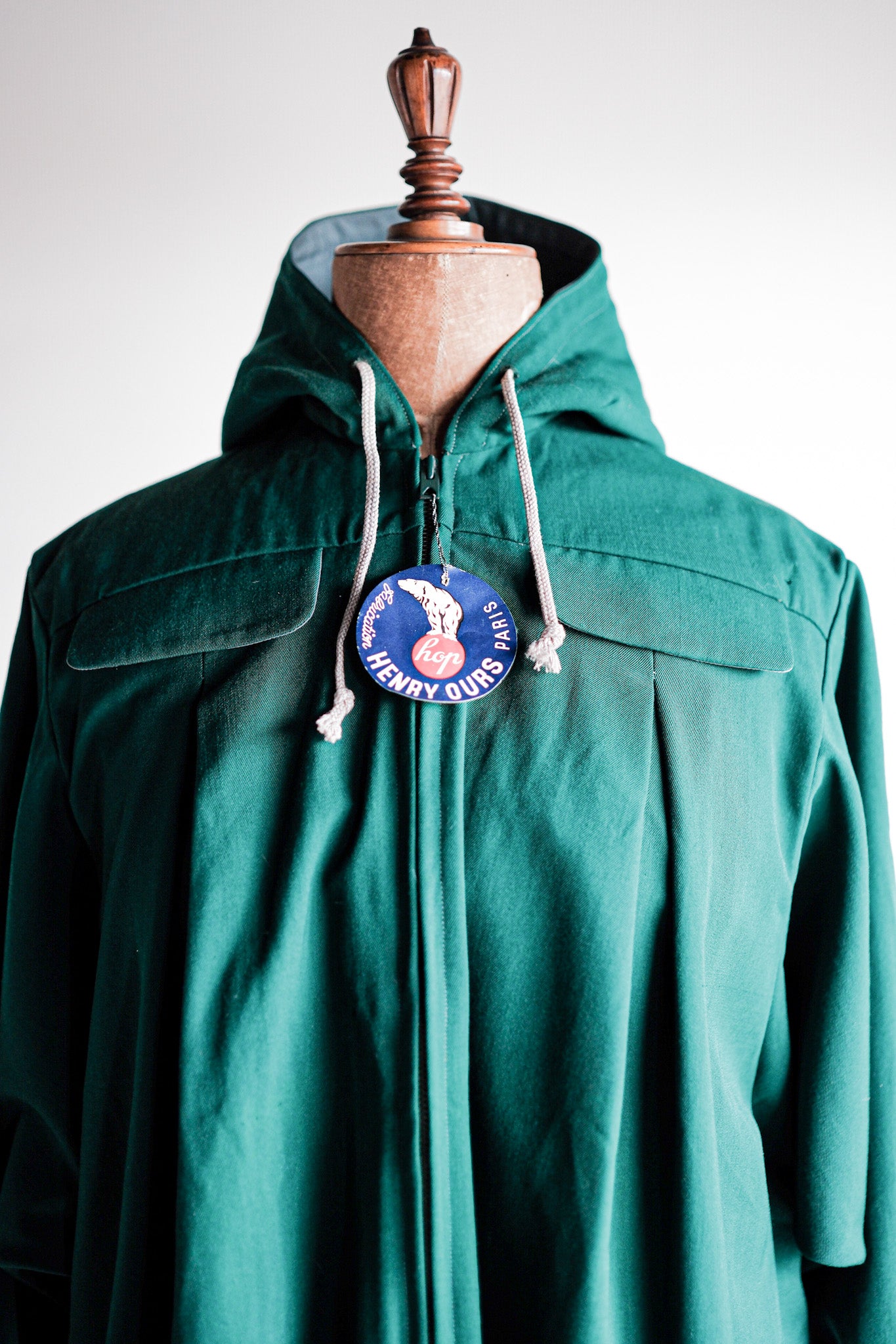 【~50's】French Vintage Green Wool Rayon Hooded Jacket "Dead Stock"