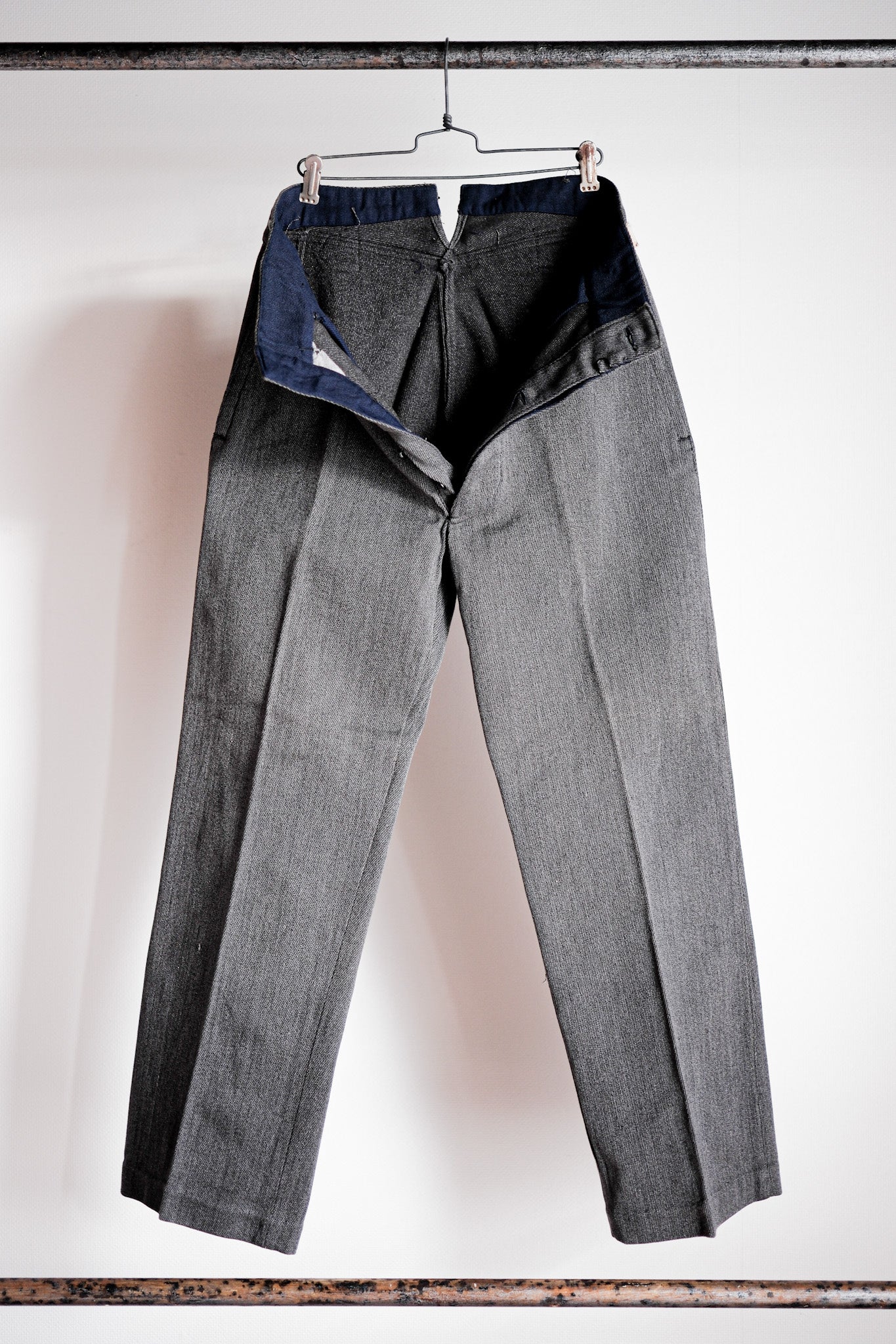 【~30's】French Vintage Salt & Pepper Cotton Twill Work Pants "Dead Stock"