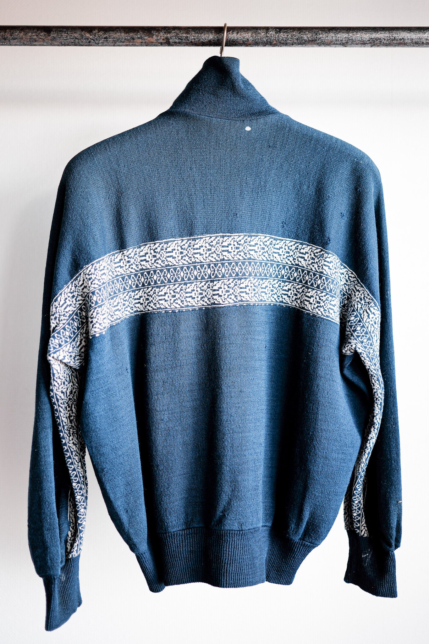 【~50's】French Vintage Full Zip Wool Printed Cardigan