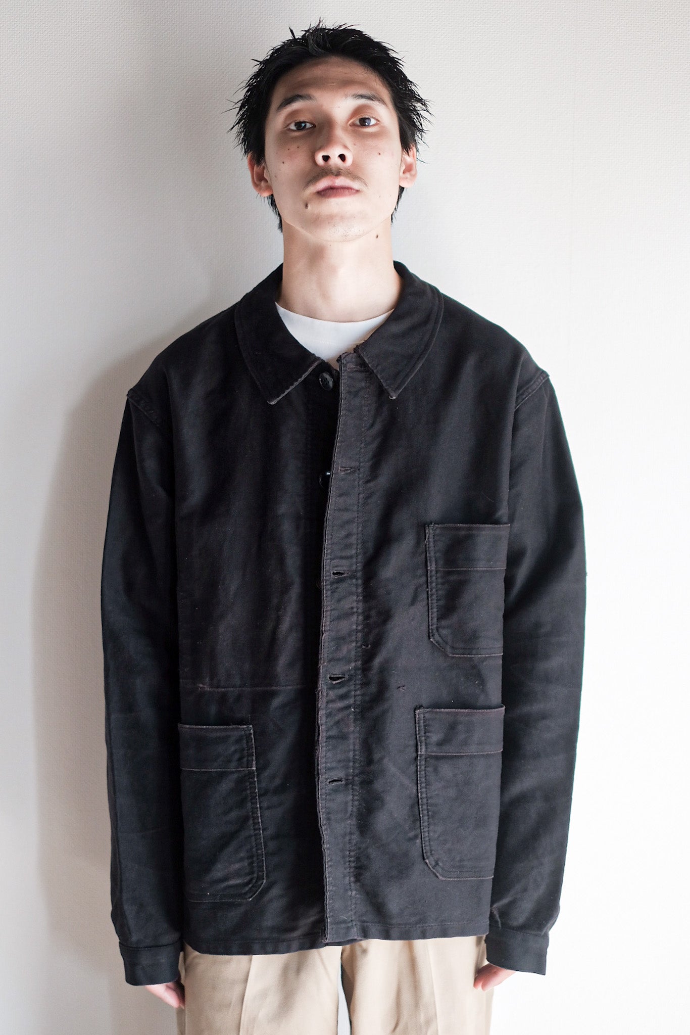 【~60's】French Vintage Black Moleskin Work Jacket