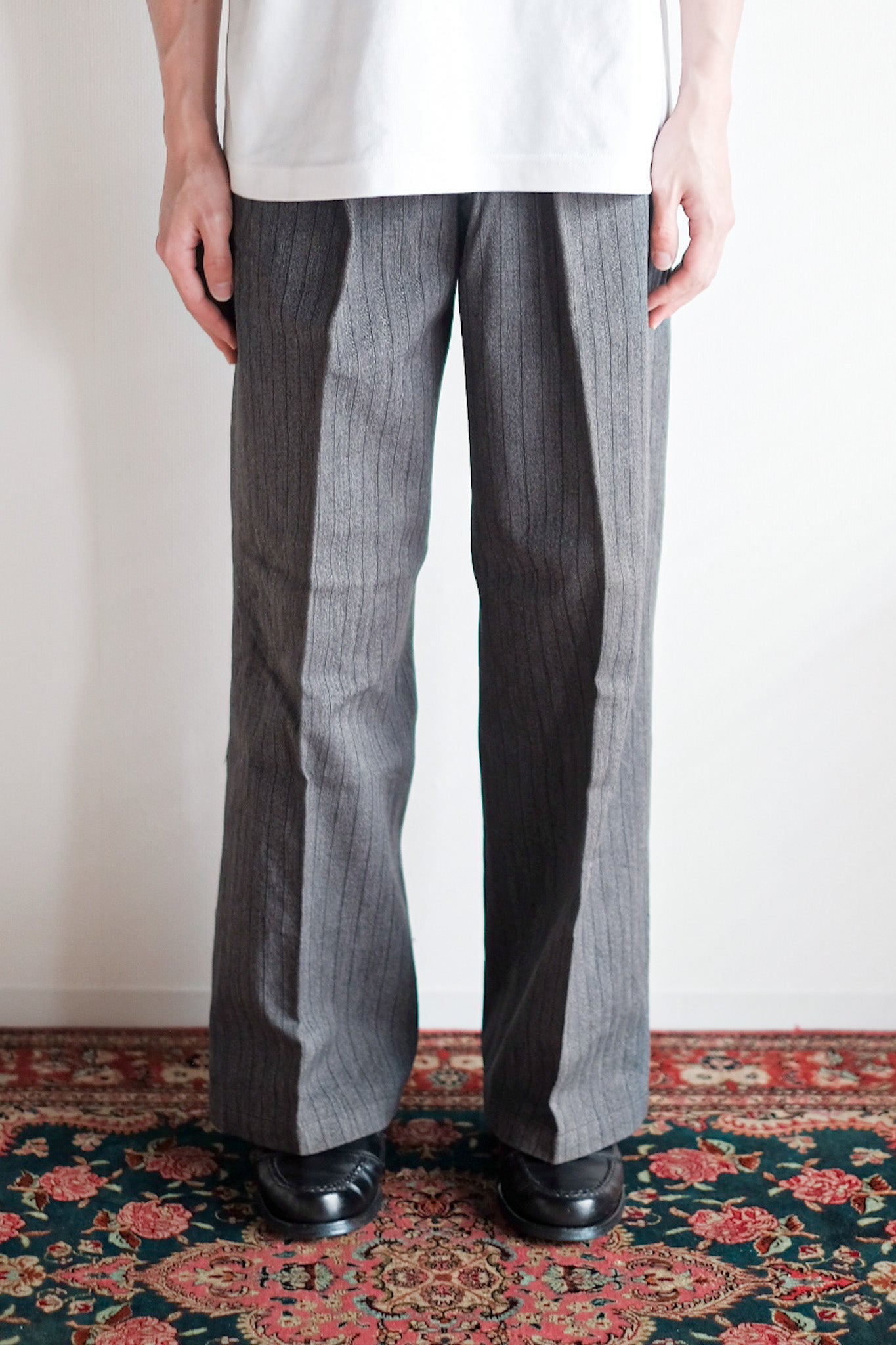 【~40's】French Vintage Salt & Pepper Cotton Striped Work Pants "Dead Stock"