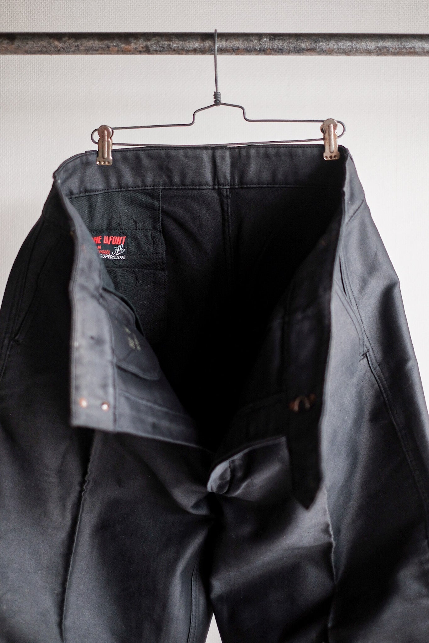 【~40's】French Vintage Black Moleskin Work Pants "Adolphe Lafont" "Dead Stock"