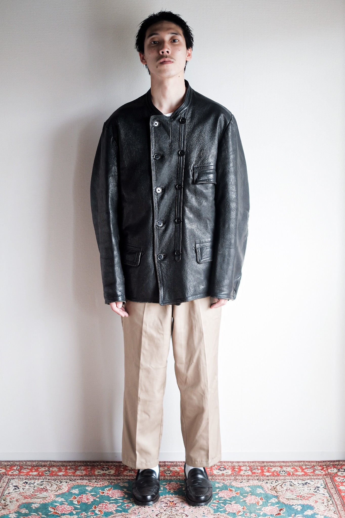 【~40's】Swedish Vintage Double Breasted Leather Jacket