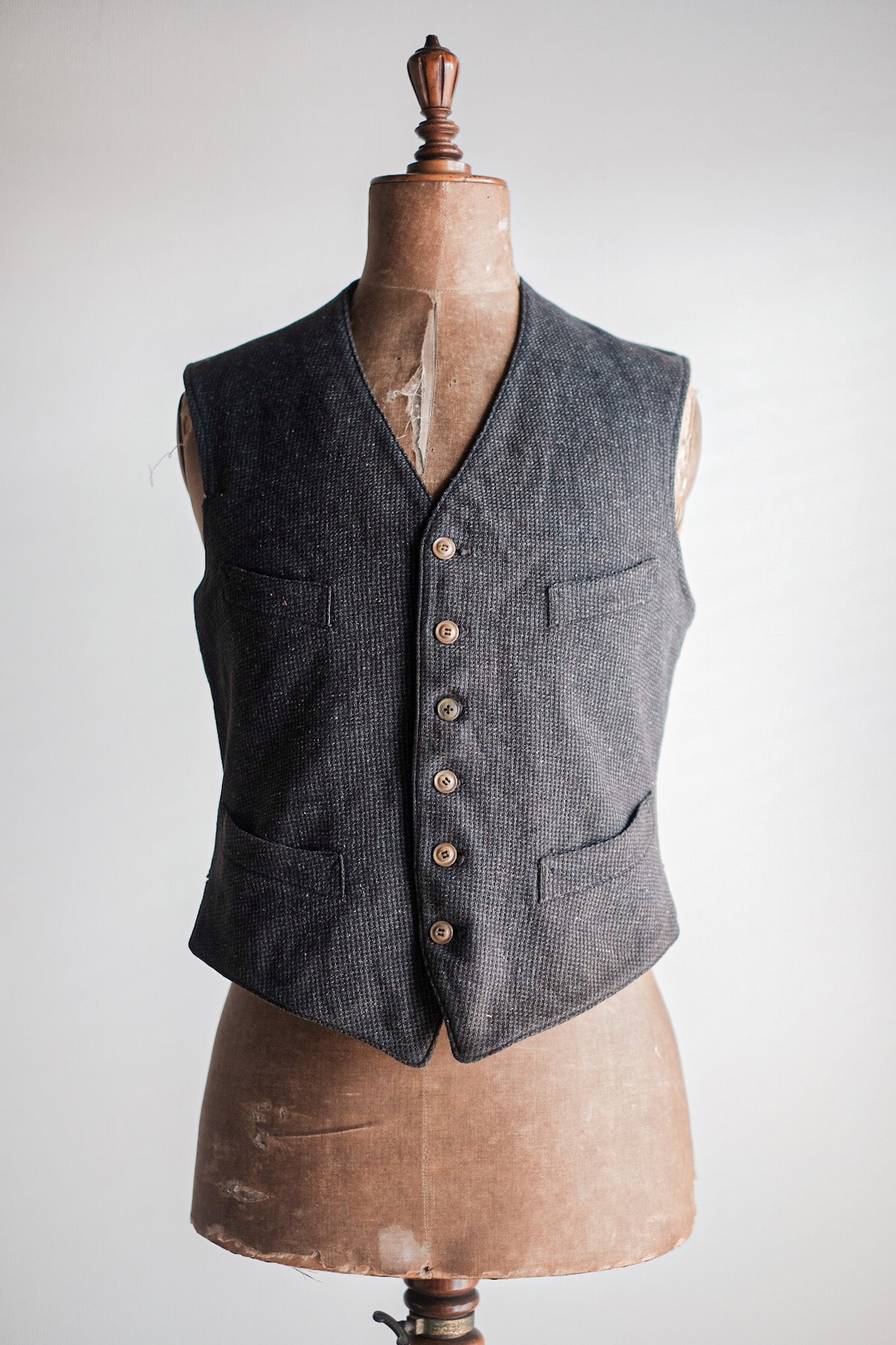 【~30's】French Vintage Gray Wool Work Gilet