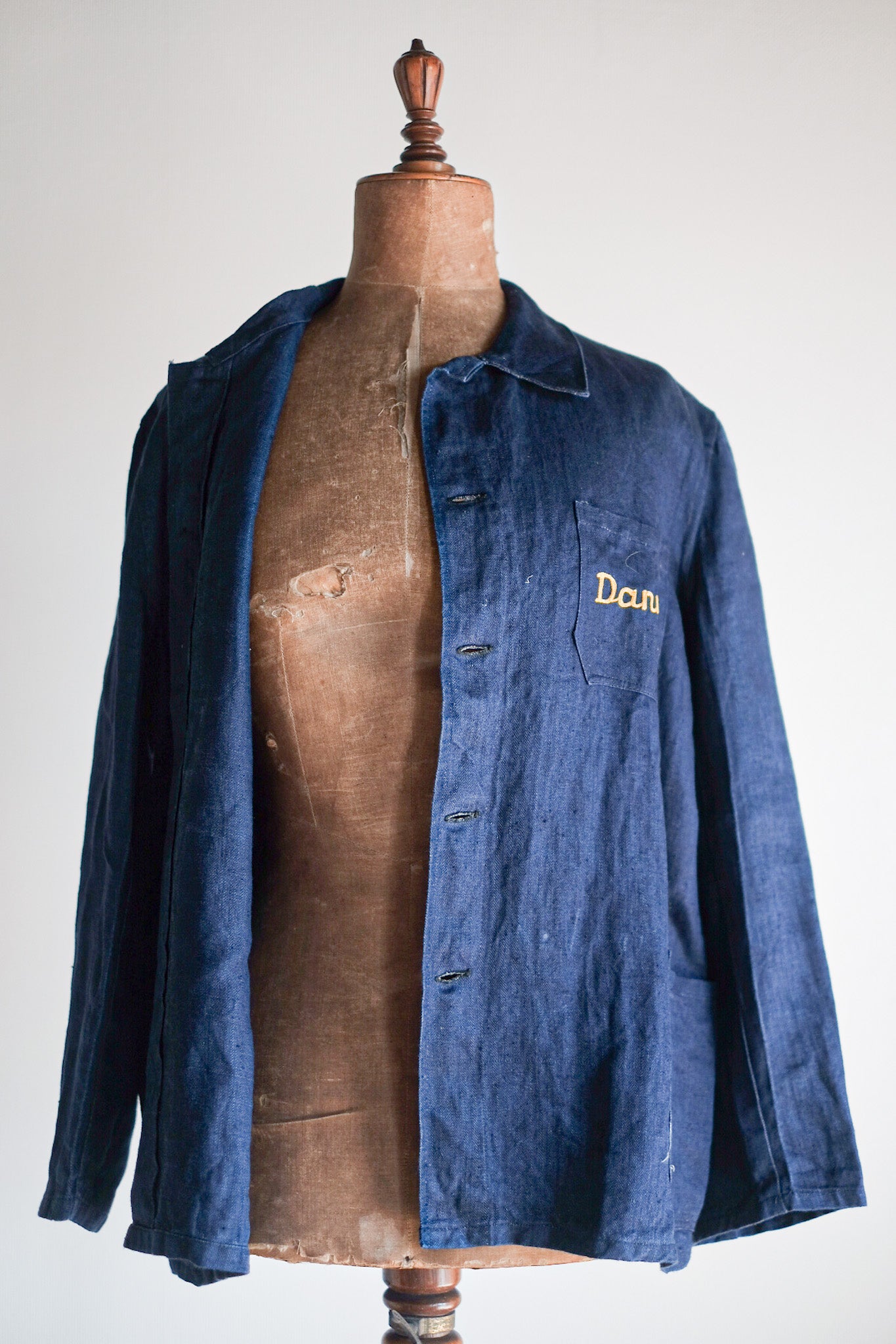 【~40's】French Vintage Indigo HBT Linen Work Jacket