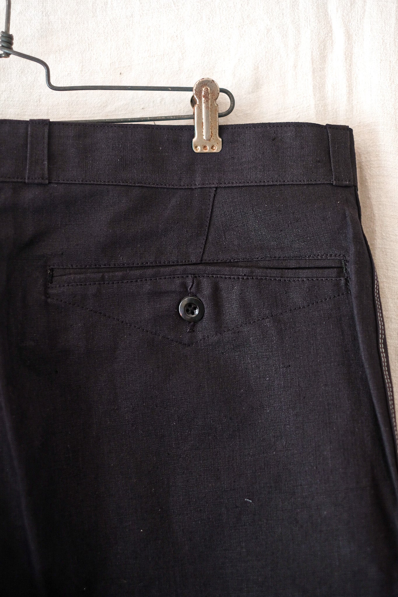 【~50's】French Vintage Black Linen Work Pants "Dead Stock"