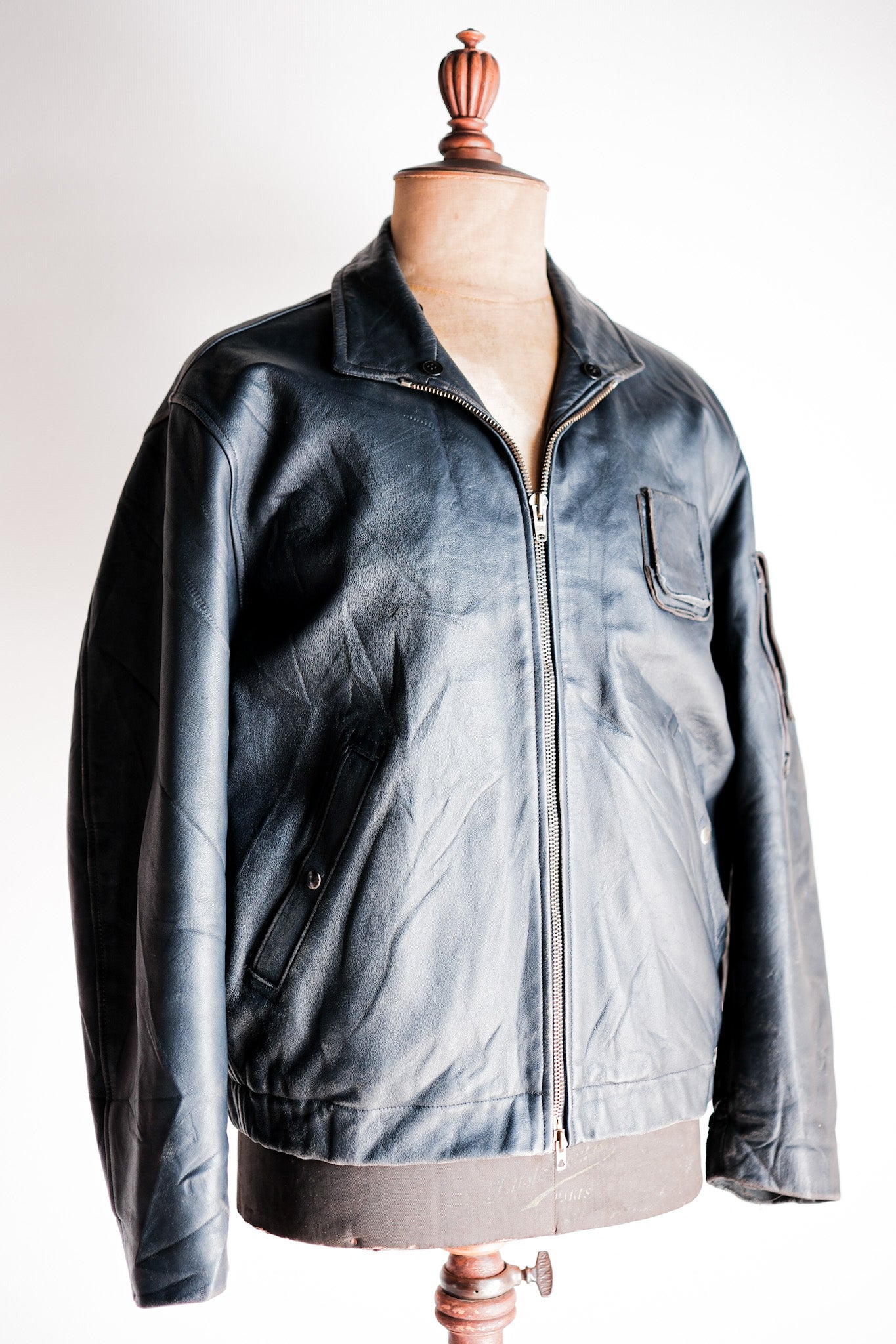 【~70's】French Air Force Pilot Leather Jacket Size.50