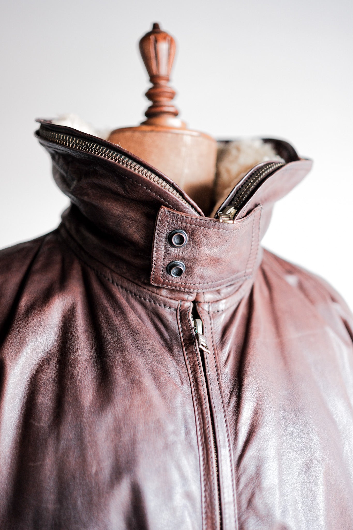 【~80's】Old GIORGIO ARMANI Aviator Style Leather Coat Size.48